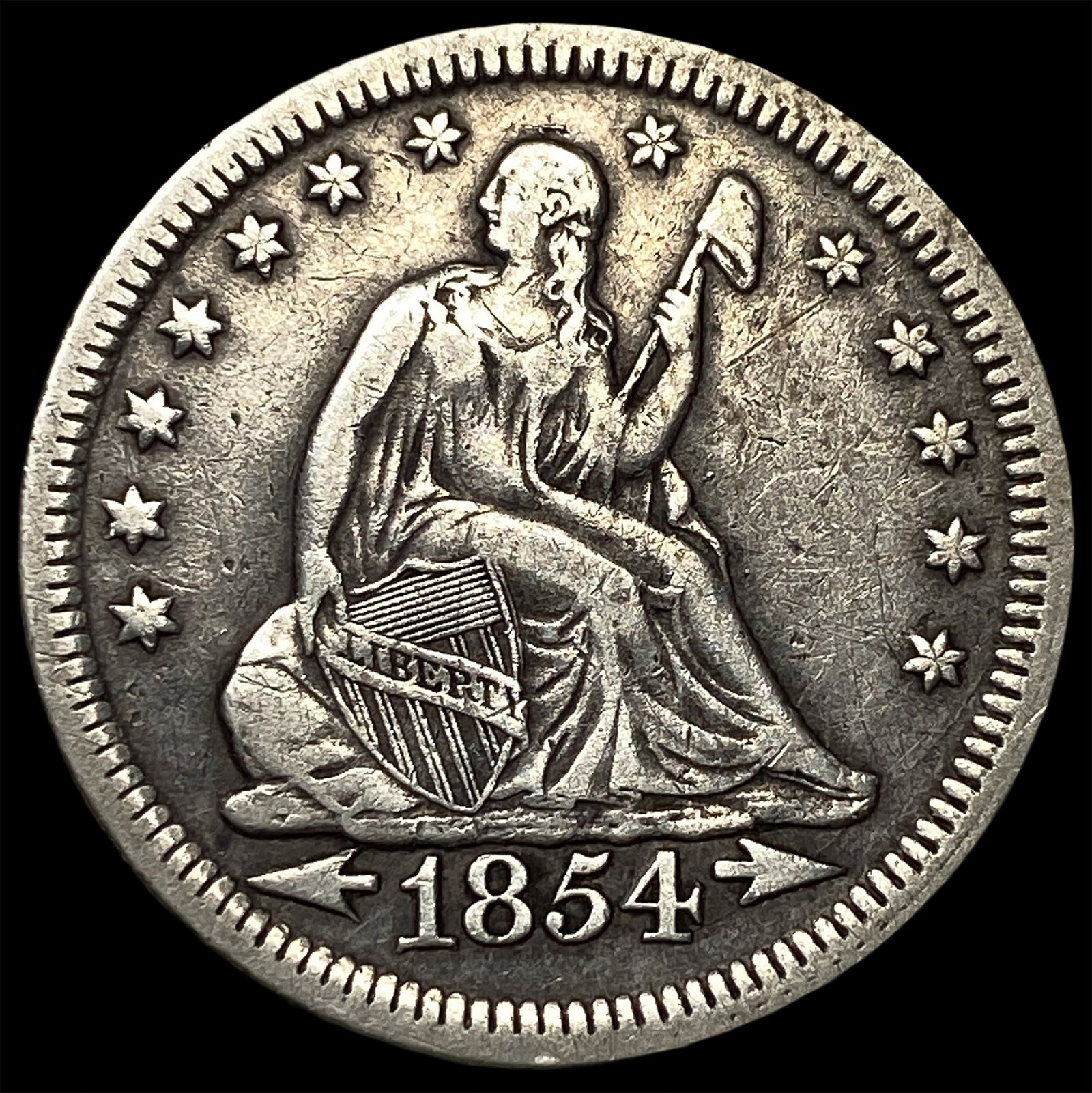 1854 Arrows Seated Liberty Quarter NEARLY UNCIRCULATED: 1854 Arrows Seated Liberty Quarter NEARLY UNCIRCULATED