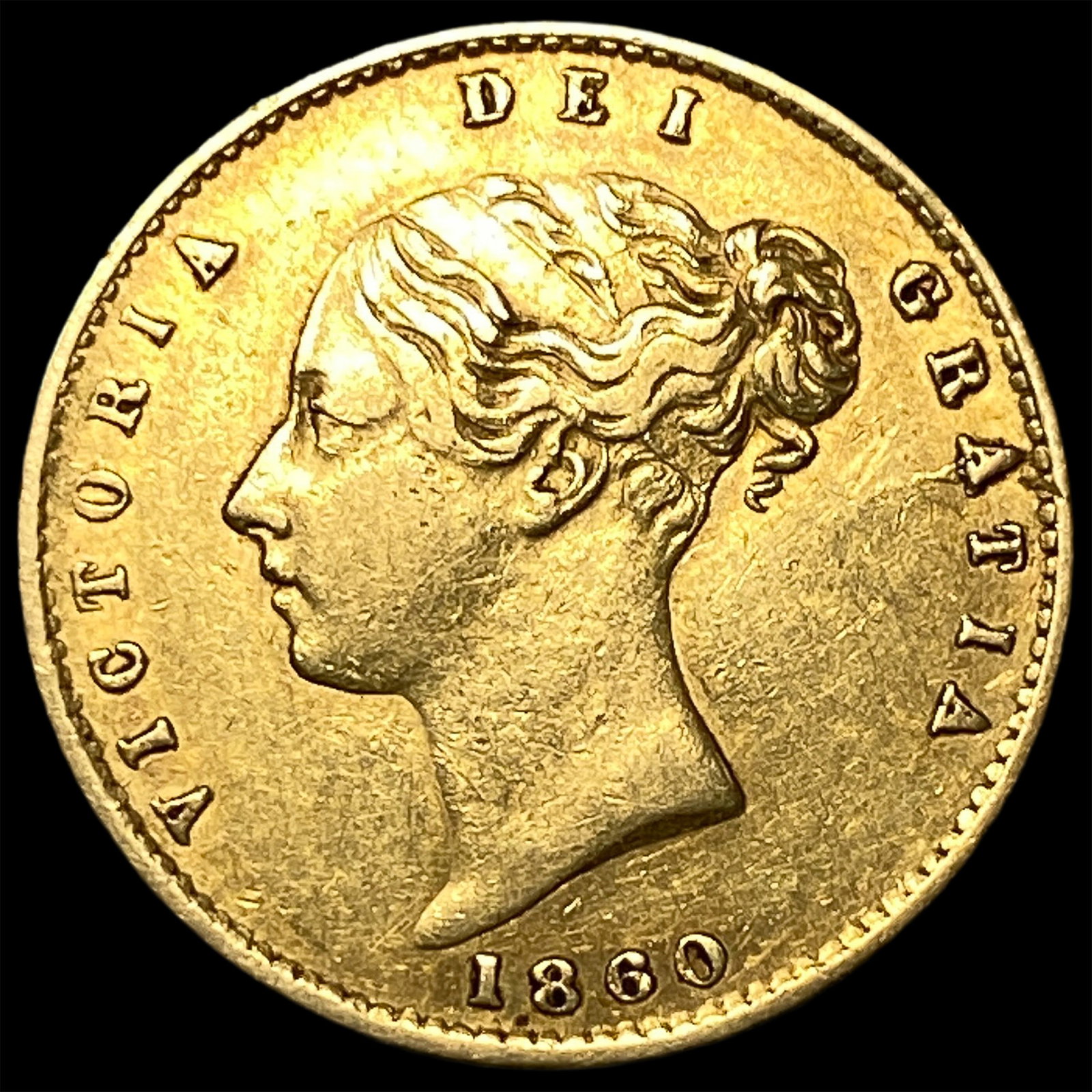 1860 .2354oz Gold Sovereign Victoria Young Head CHOICE AU: 1860 .2354oz Gold Sovereign Victoria Young Head CHOICE AU