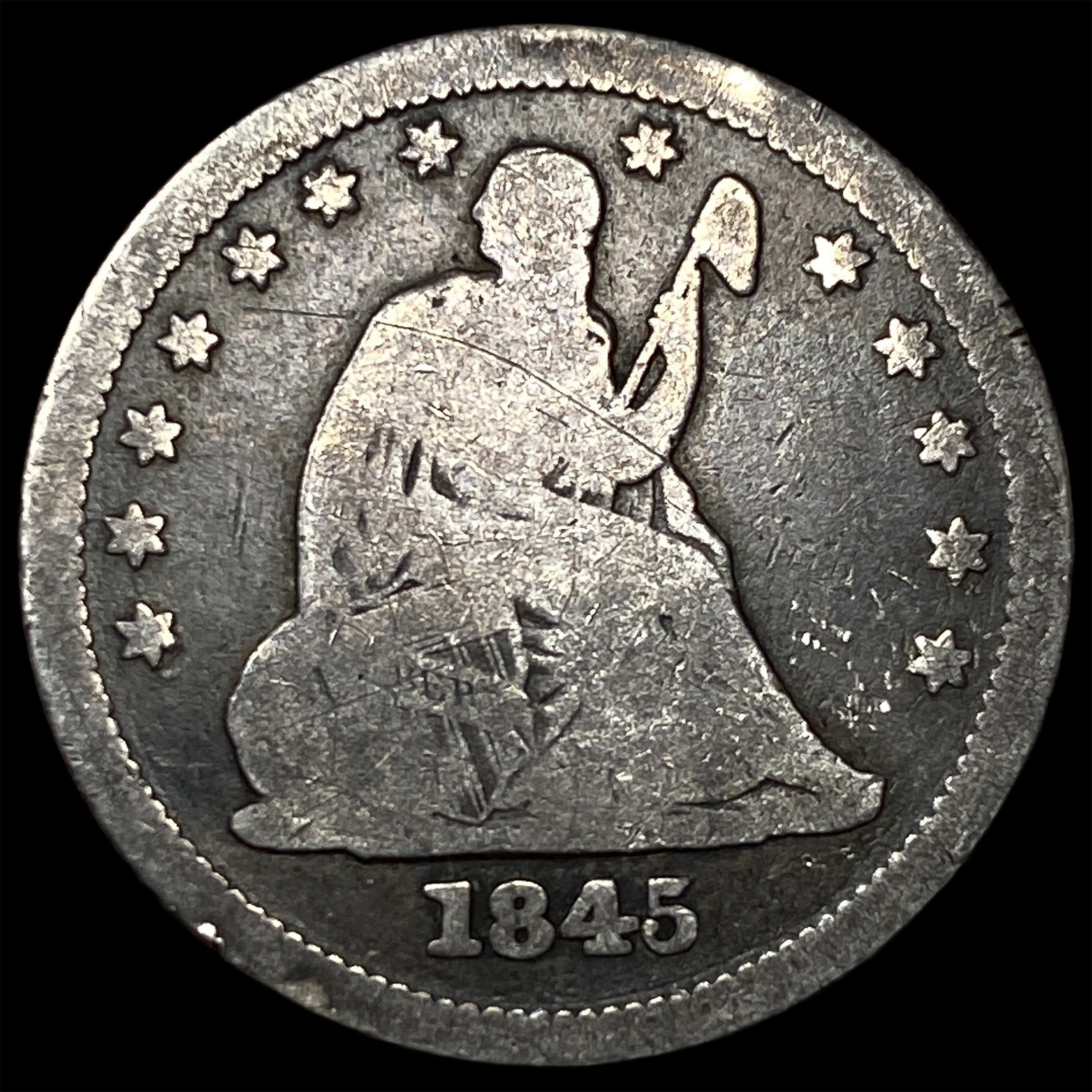 1845 Silver Quarter Dollar (Seated Liberty) LIGHTLY CIRCULATED (1 of 2)