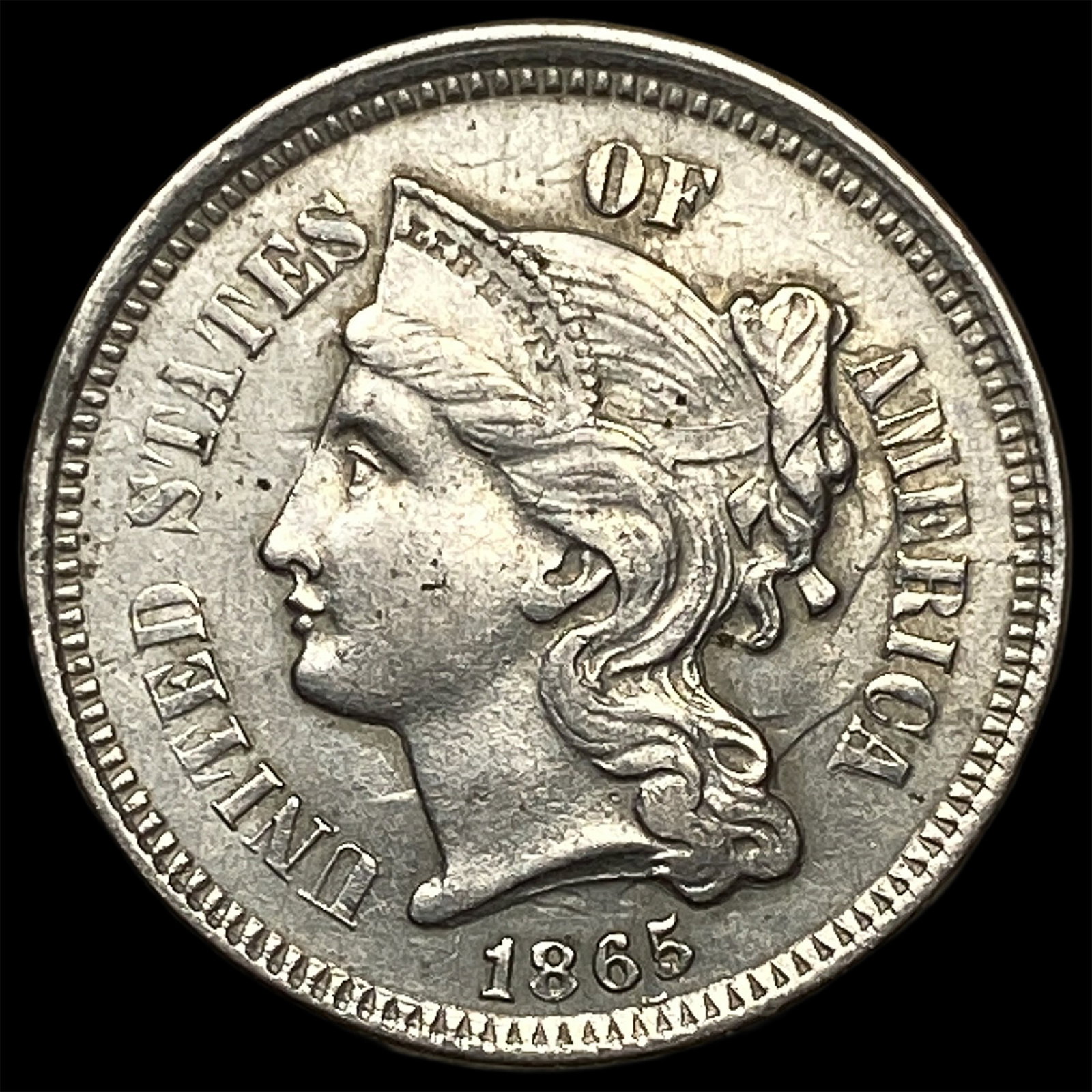 1865 Nickel Three-Cent Piece CHOICE AU: 1865 Nickel Three-Cent Piece CHOICE AU