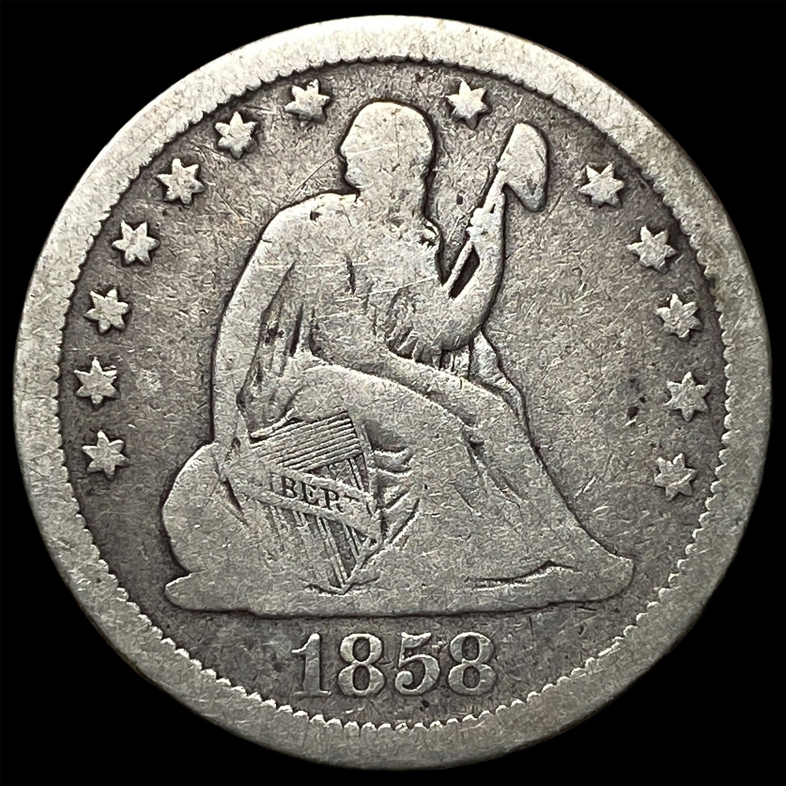 1858 Seated Liberty Silver Quarter NICELY CIRCULATED: 1858 Seated Liberty Silver Quarter NICELY CIRCULATED