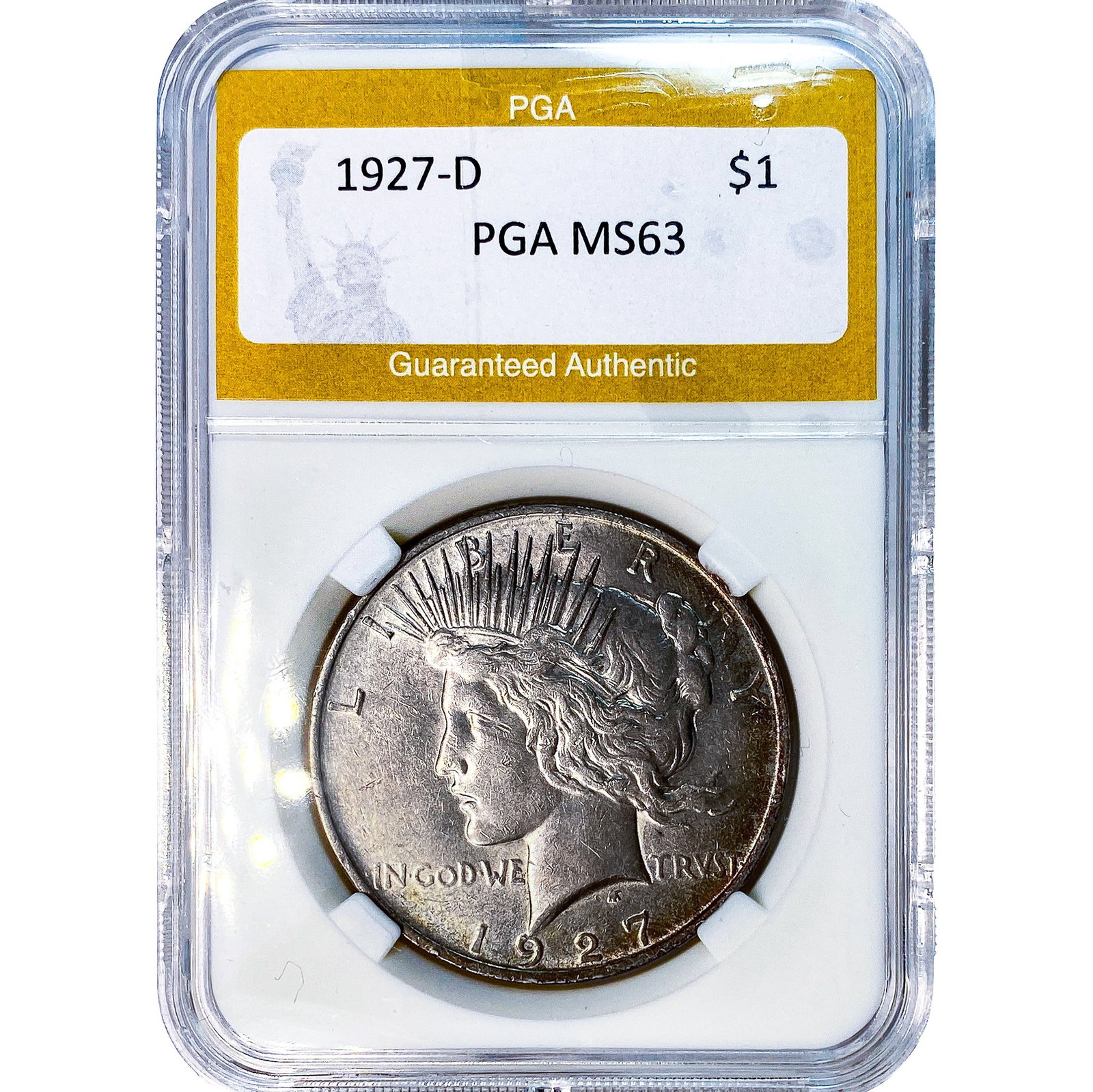 1927-D Silver Peace Dollar PGA MS63: 1927-D Silver Peace Dollar PGA MS63