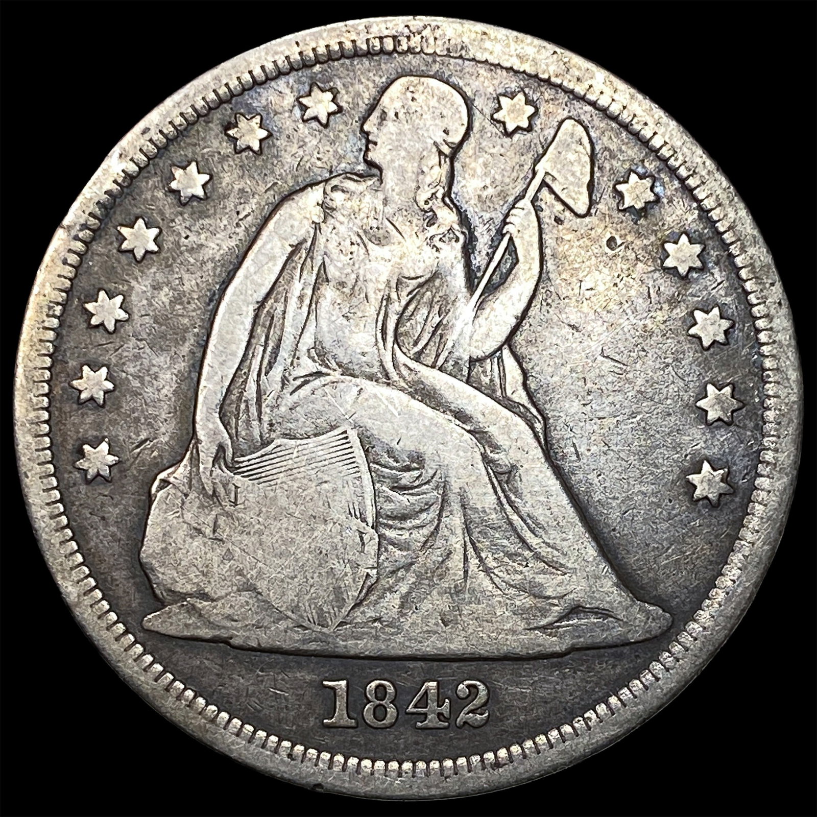 1842 Silver Seated Liberty Dollar LIGHTLY CIRCULATED (1 of 2)