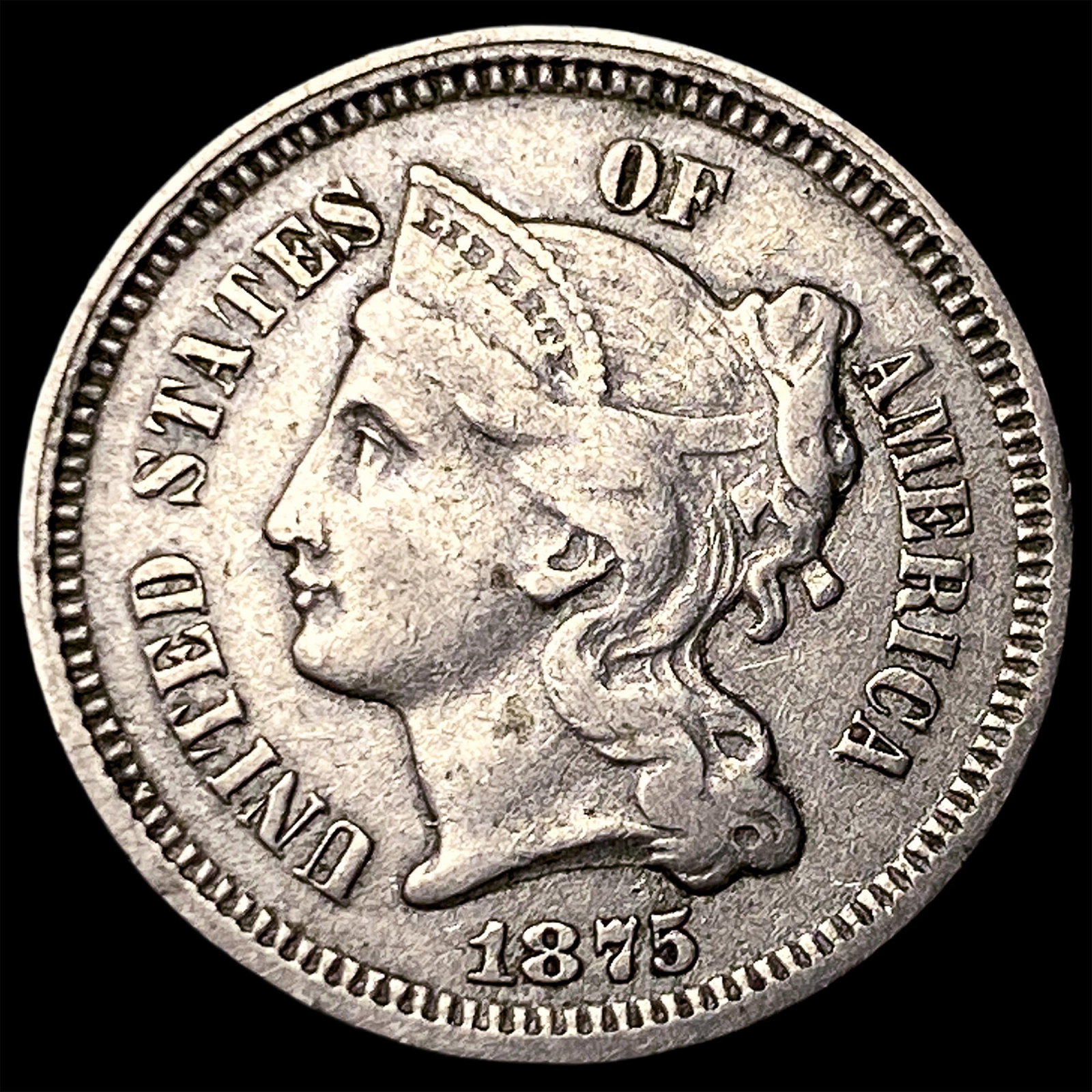 1875 Nickel Three-Cent Piece NEARLY UNCIRCULATED (1 of 2)