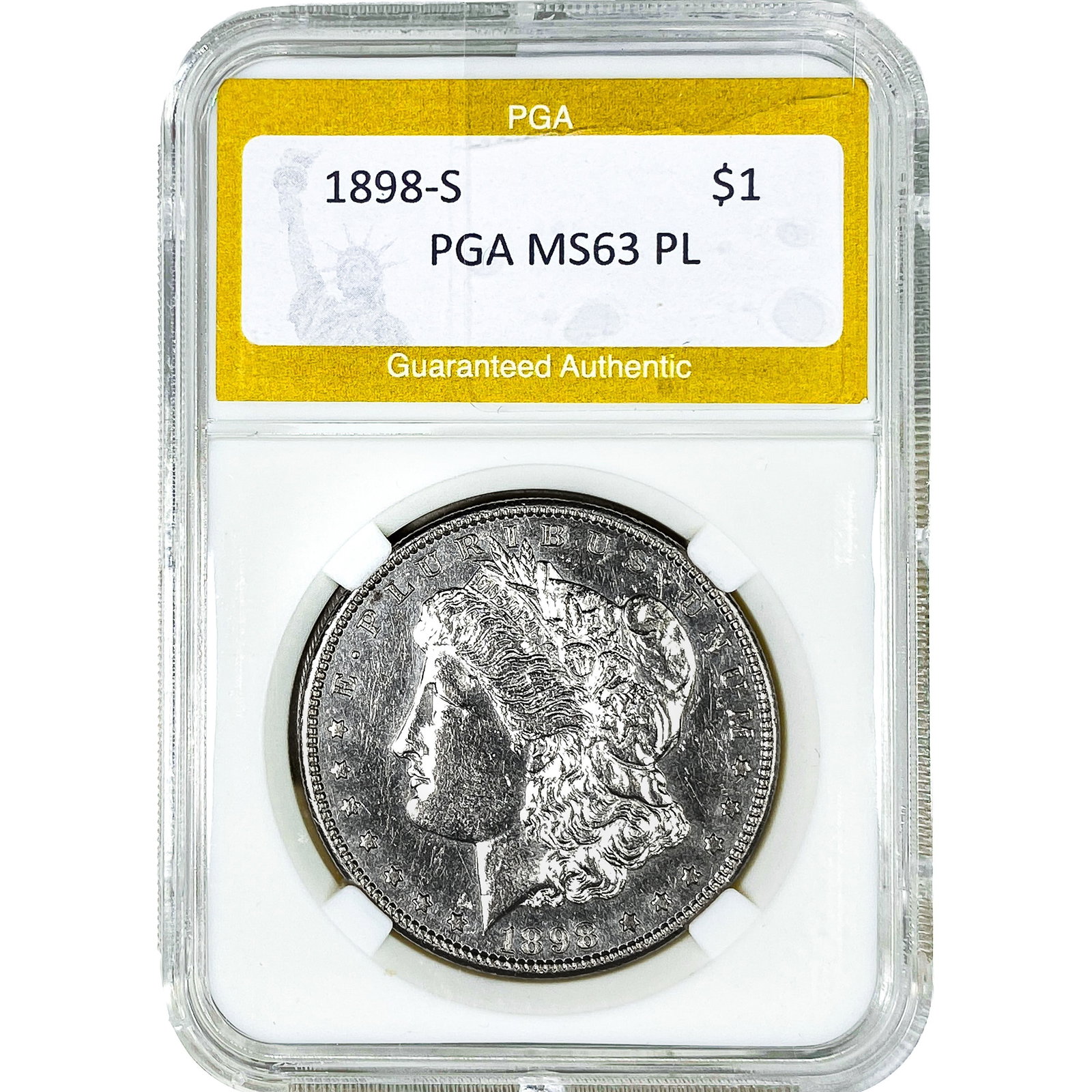 1898-S Morgan Silver Dollar PGA MS63 PL: 1898-S Morgan Silver Dollar PGA MS63 PL