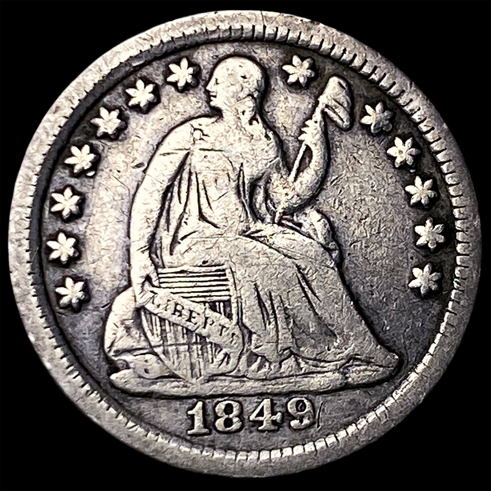 1849 Silver Seated Liberty Half Dime LIGHTLY CIRCULATED (1 of 2)
