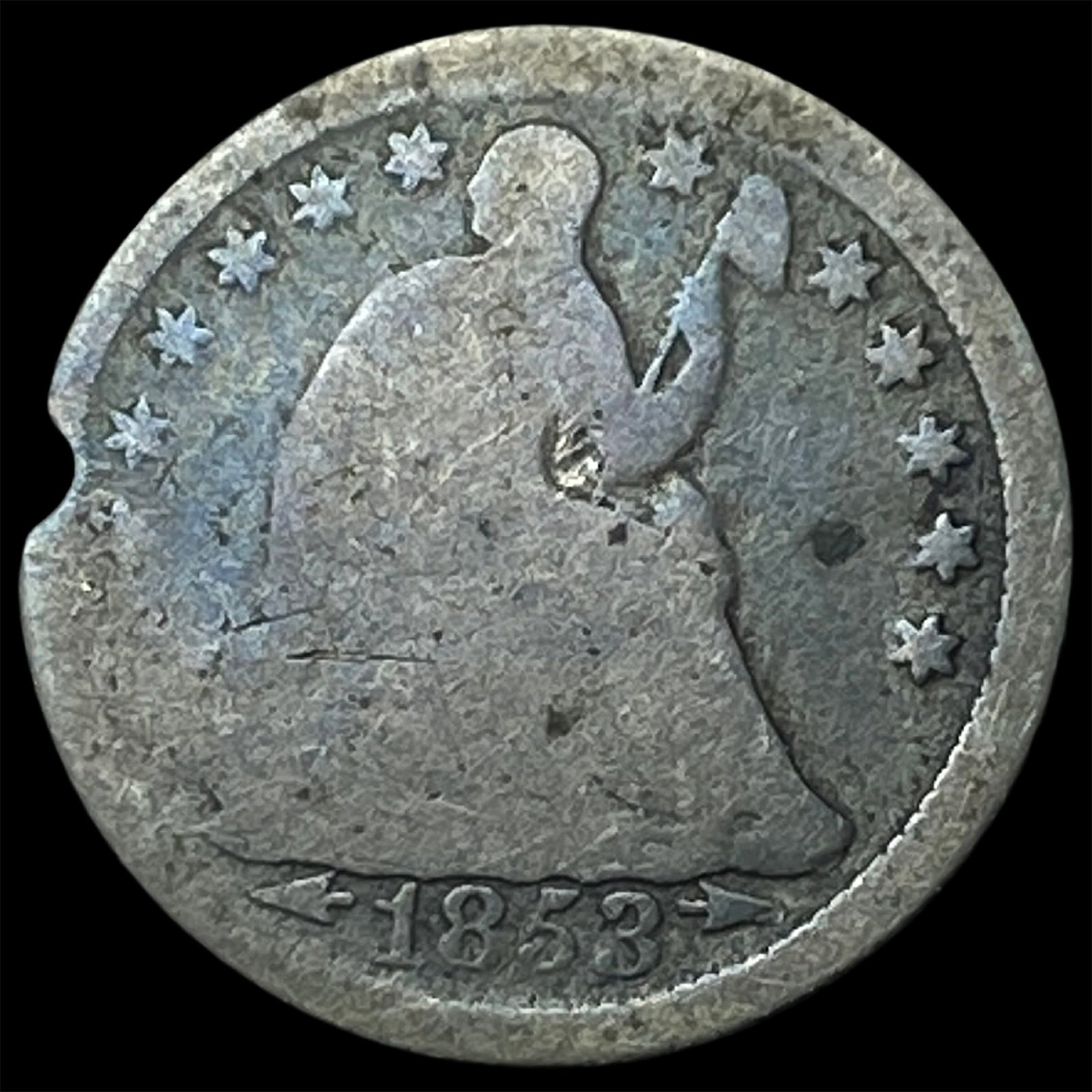 1853 Arrows Seated Liberty Half Dime NICELY CIRCULATED: 1853 Arrows Seated Liberty Half Dime NICELY CIRCULATED