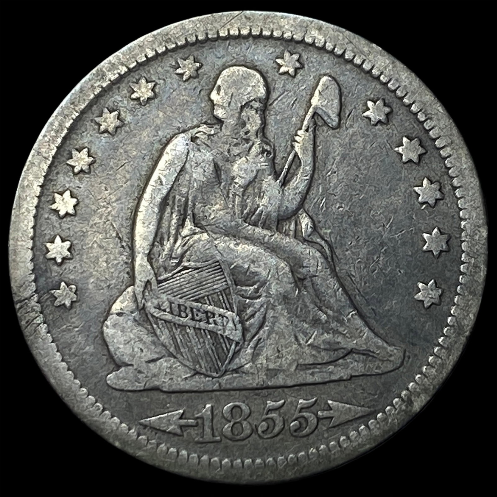 1855 Arrows Seated Liberty Quarter LIGHTLY CIRCULATED (1 of 2)