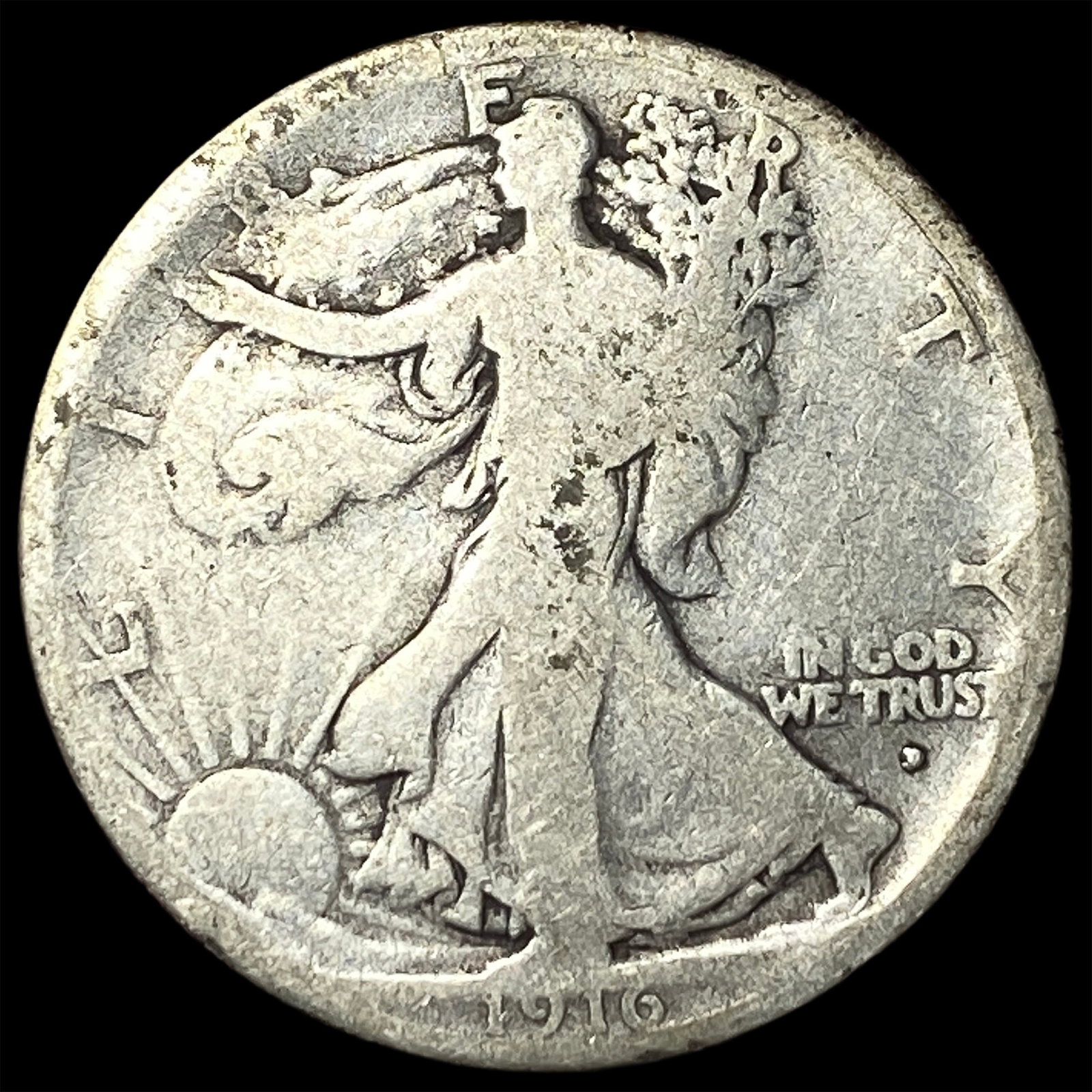 1916-D Silver Walking Liberty Half Dollar NICELY CIRCULATED: 1916-D Silver Walking Liberty Half Dollar NICELY CIRCULATED