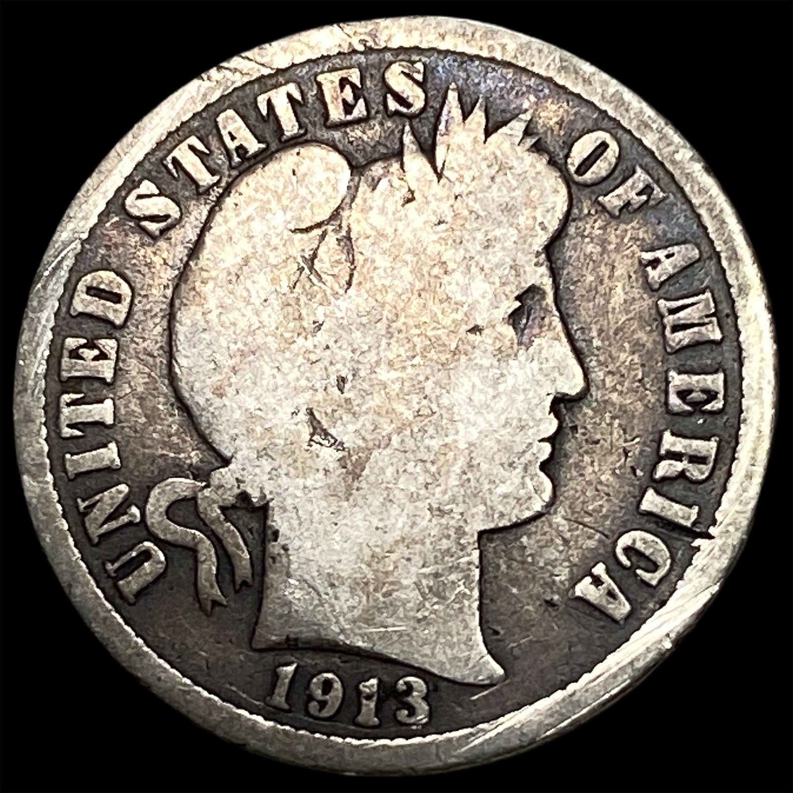 1913-S Silver Barber Dime LIGHTLY CIRCULATED: 1913-S Silver Barber Dime LIGHTLY CIRCULATED