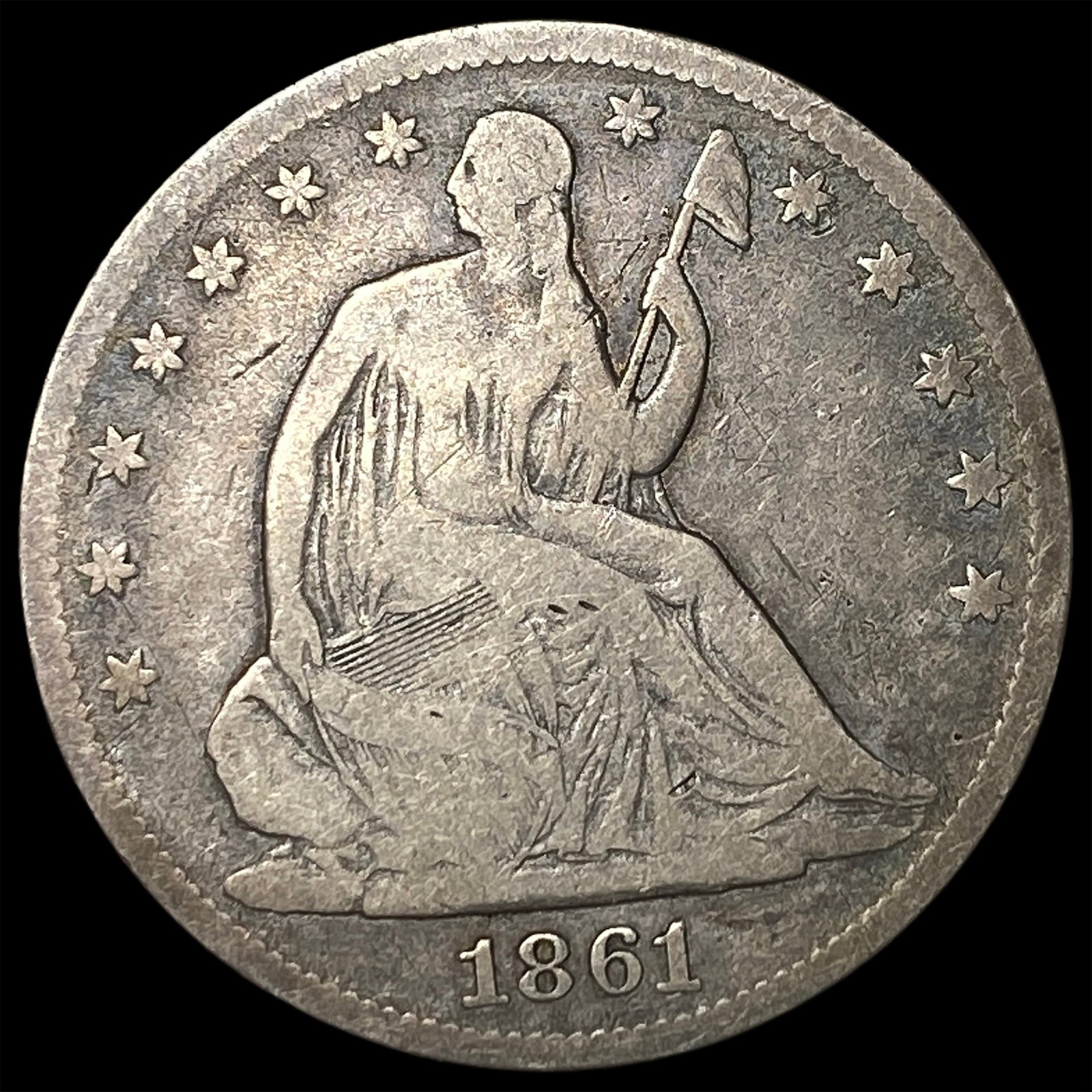 1861 Silver Seated Liberty Half Dollar NICELY CIRCULATED