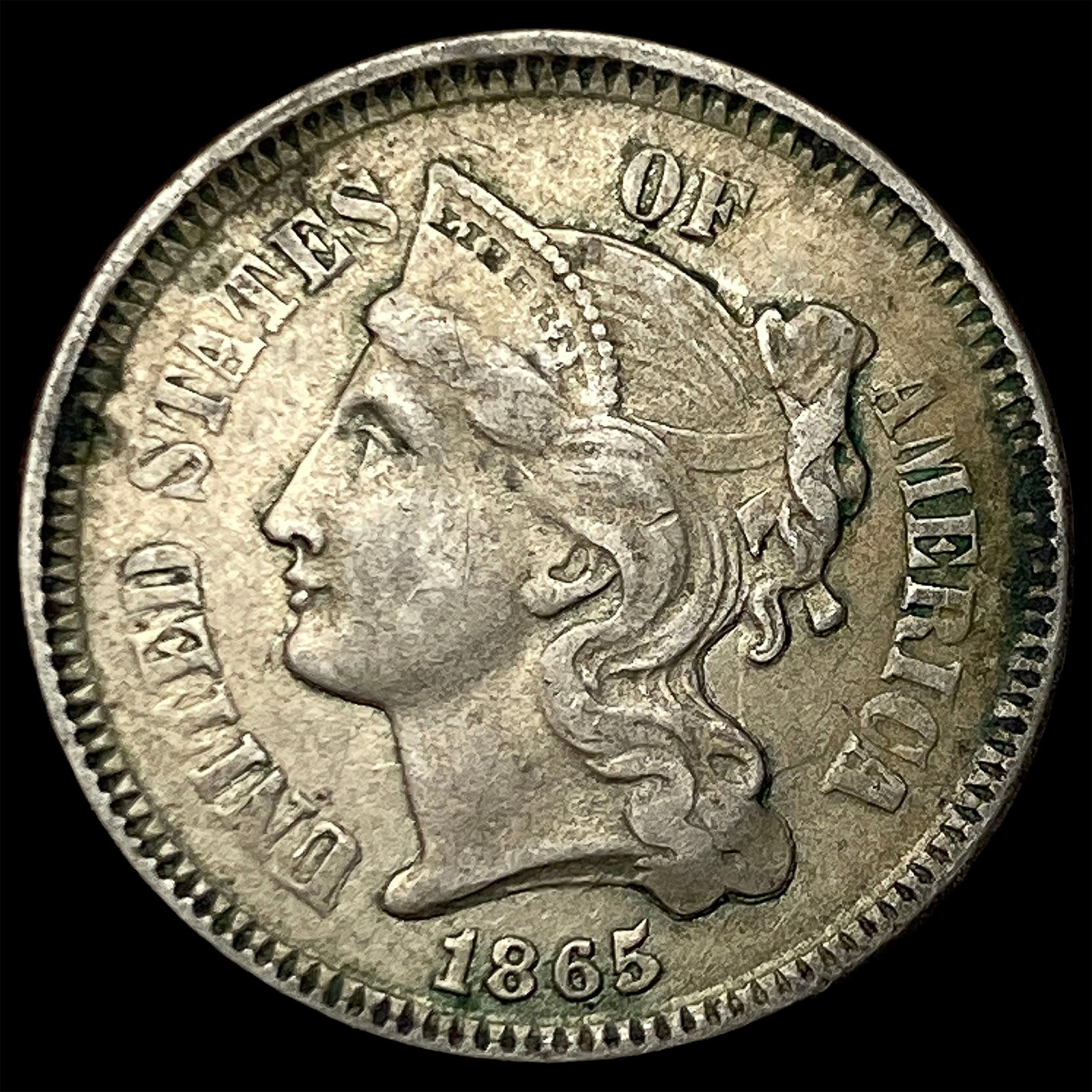 1865 Nickel Three-Cent Piece NEARLY UNCIRCULATED (1 of 2)