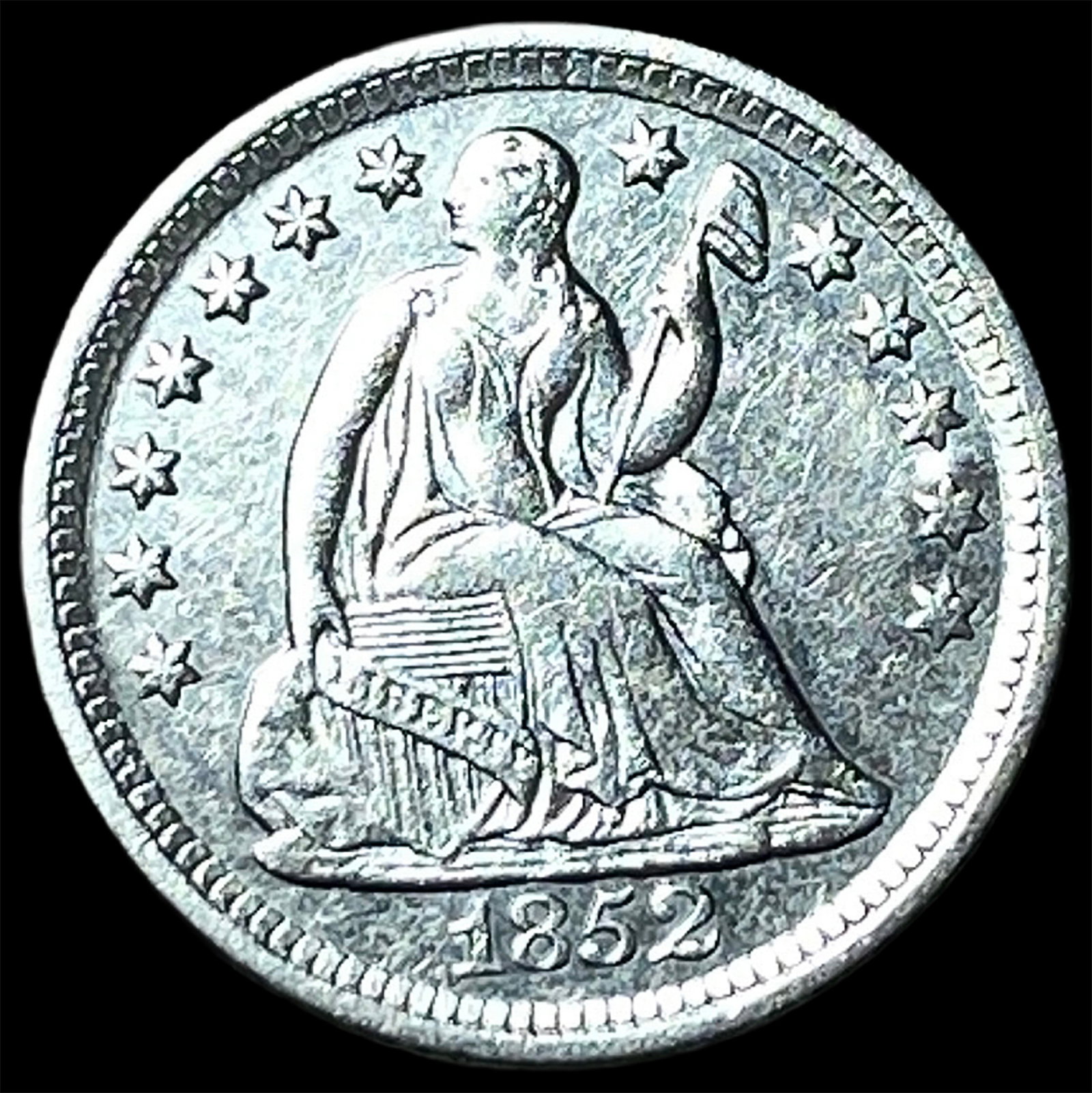 1852-O Silver Seated Liberty Half Dime CLOSELY UNCIRCULATED: 1852-O Silver Seated Liberty Half Dime CLOSELY UNCIRCULATED