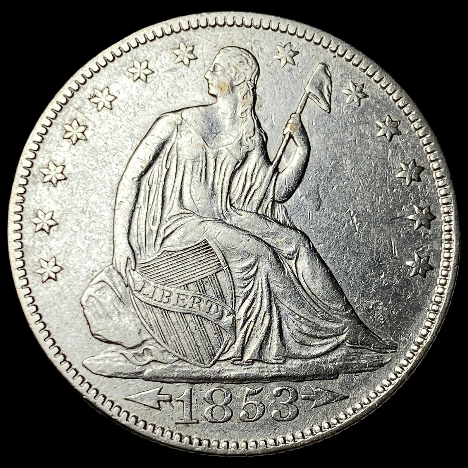1853 Arrows/Rays Seated Liberty Half Dollar UNCIRCULATED: 1853 Arrows/Rays Seated Liberty Half Dollar UNCIRCULATED