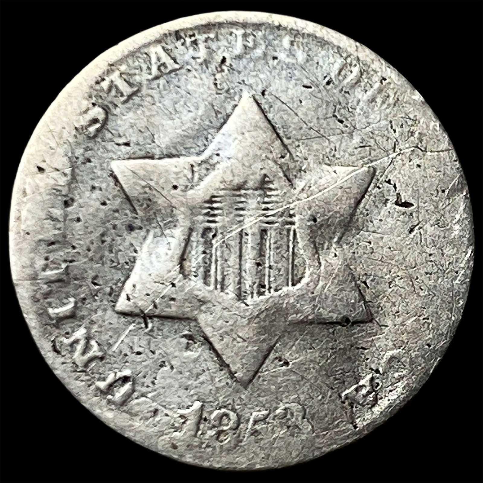 1853 Silver Three-Cent Piece NICELY CIRCULATED (1 of 2)