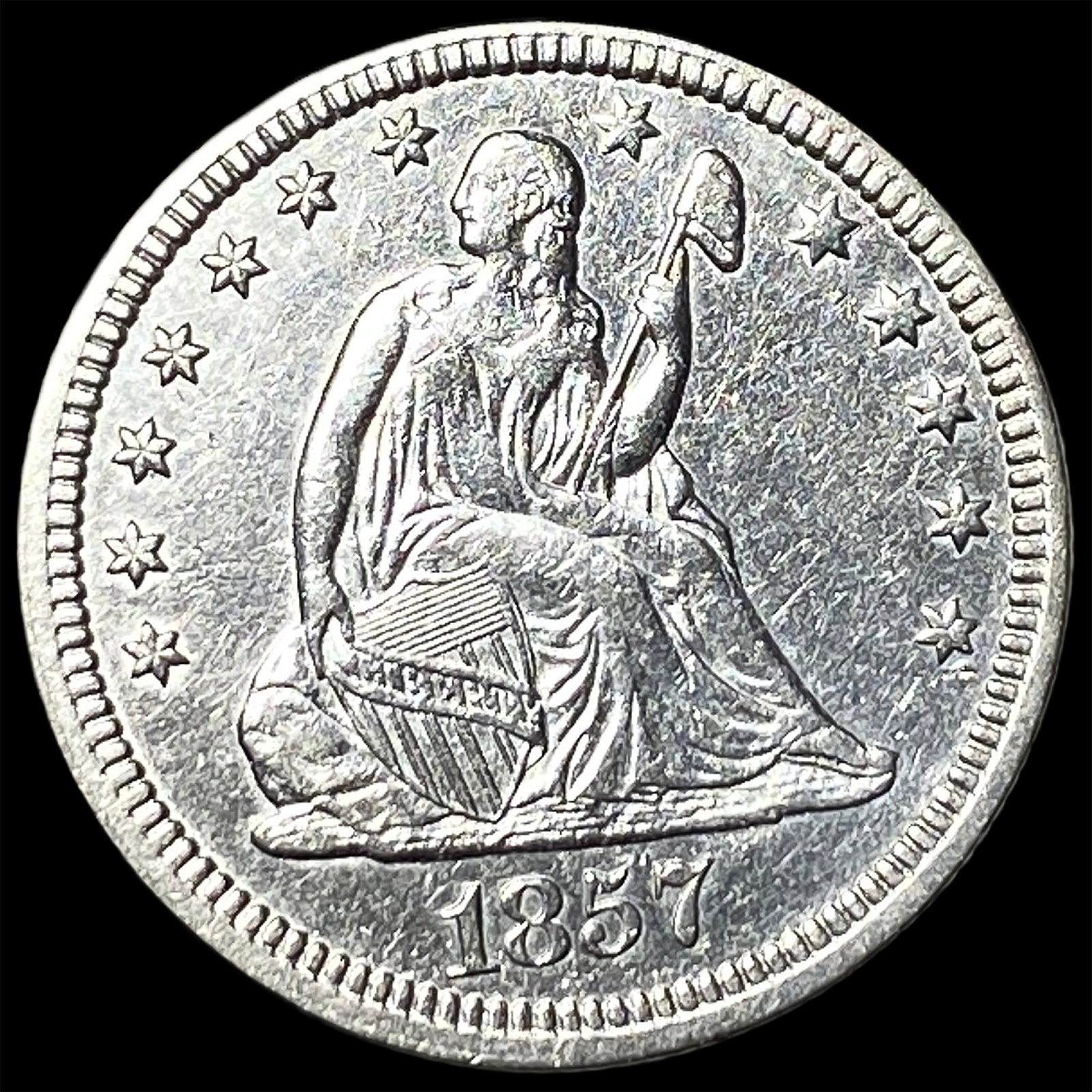 1857 Silver Seated Liberty Quarter UNCIRCULATED: 1857 Silver Seated Liberty Quarter UNCIRCULATED