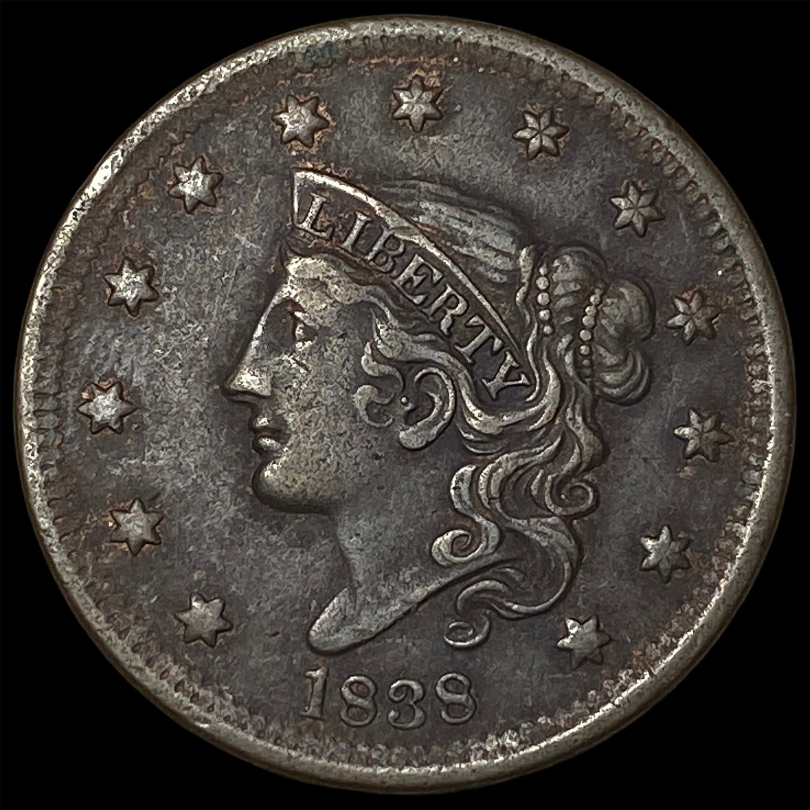 1838 Coronet Head Large Cent NEARLY UNCIRCULATED: 1838 Coronet Head Large Cent NEARLY UNCIRCULATED