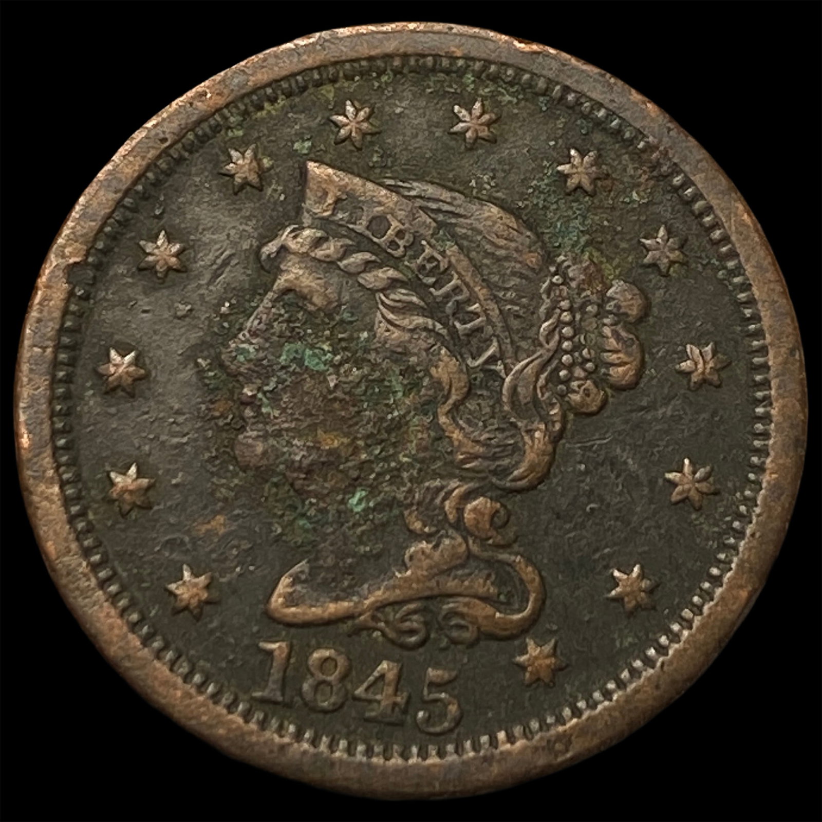 1845 Braided Hair Large Cent NEARLY UNCIRCULATED (1 of 2)