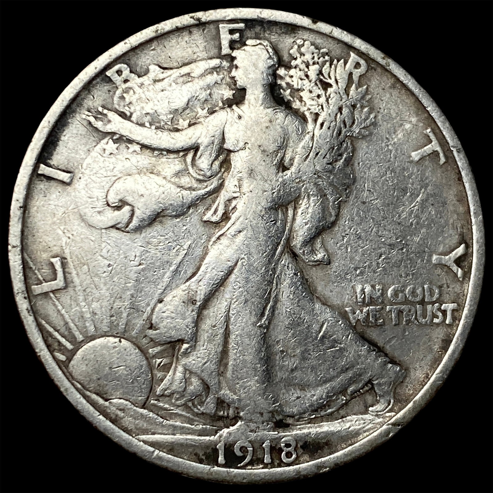 1918-S Silver Walking Liberty Half Dollar NEARLY UNCIRCULATED (1 of 2)