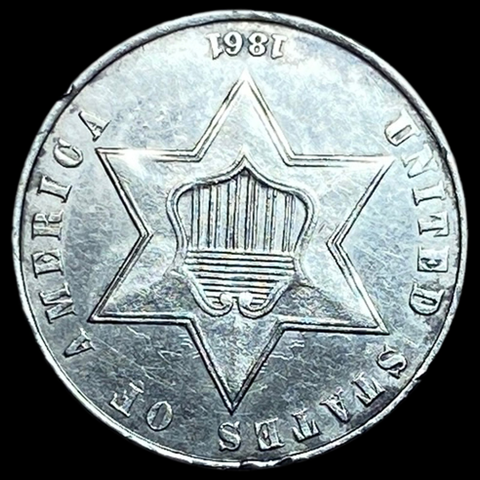 1861 Three Cent Silver Piece HIGH GRADE (1 of 2)