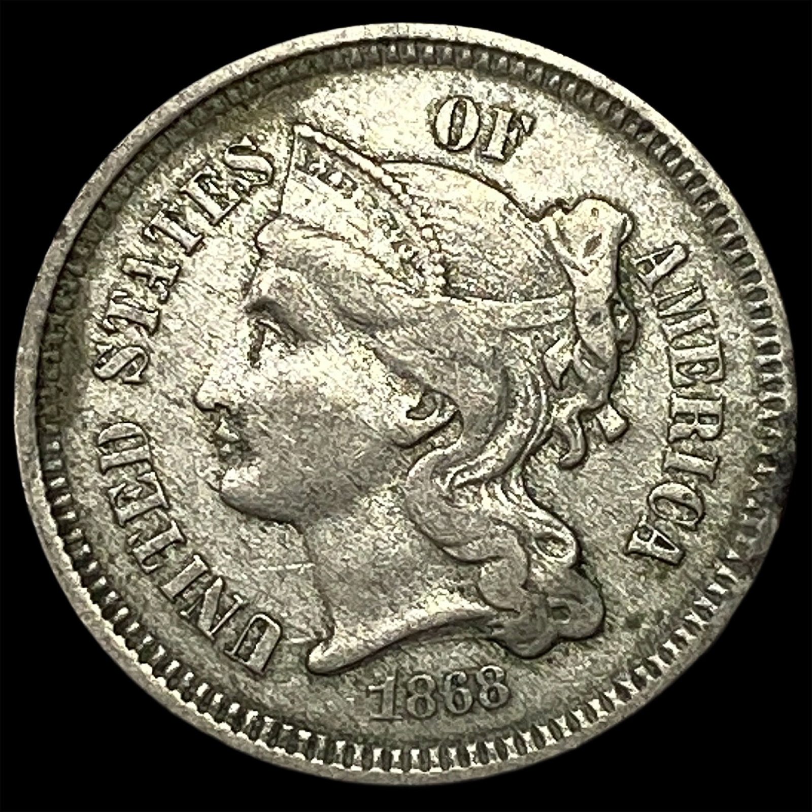 1868 Nickel Three-Cent Piece ABOUT UNCIRCULATED (1 of 2)