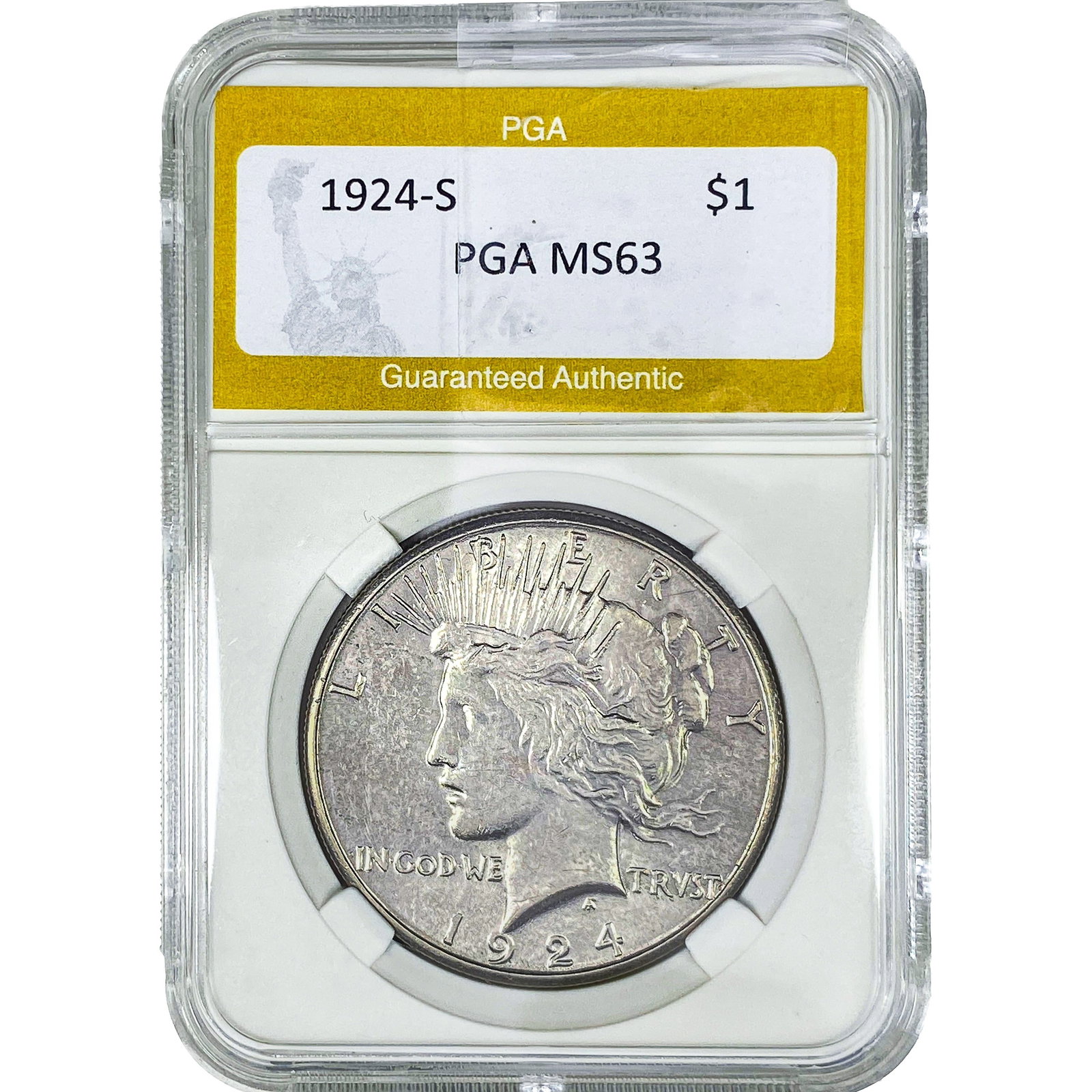 1924-S Silver Peace Dollar PGA MS63: 1924-S Silver Peace Dollar PGA MS63
