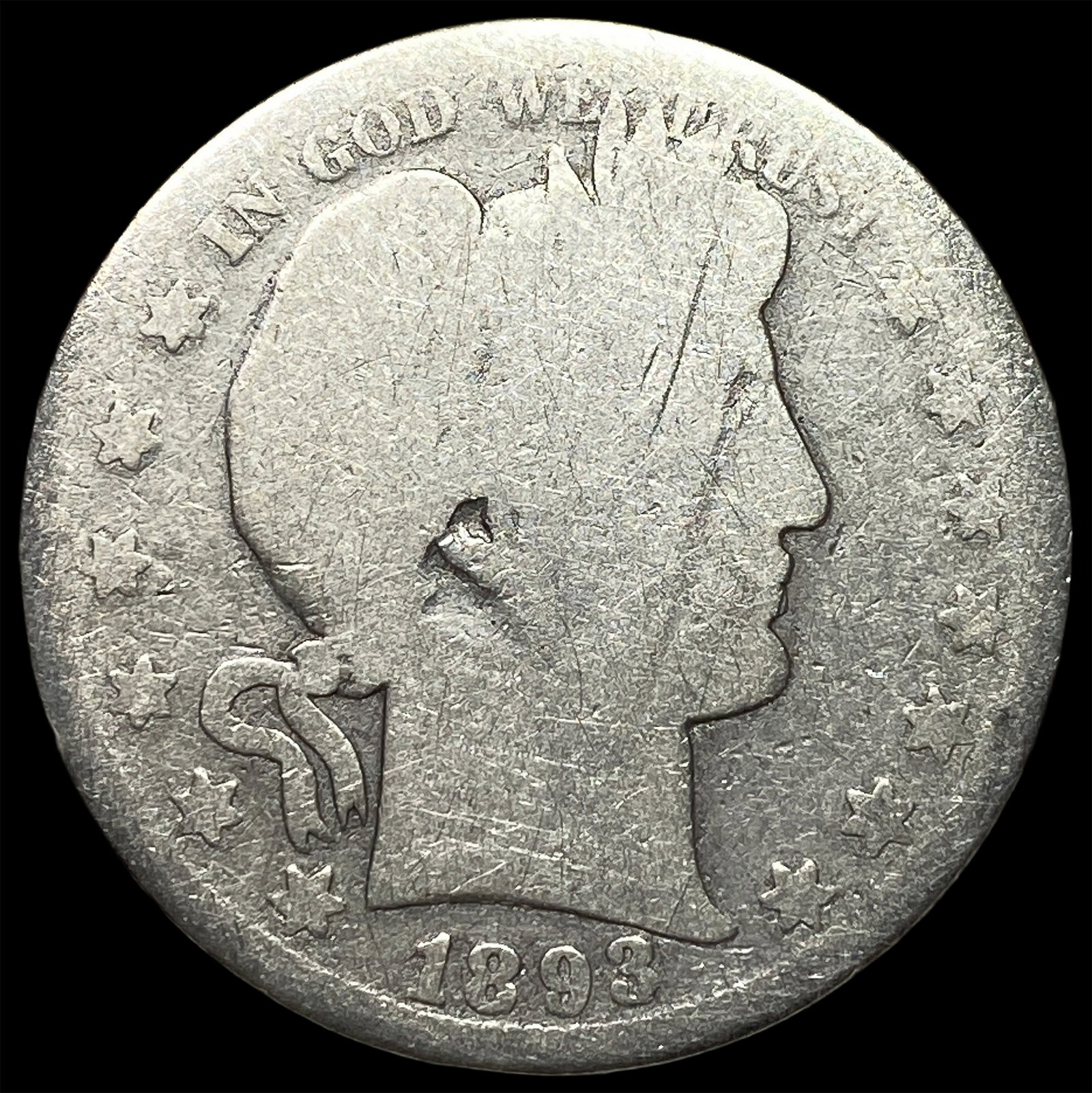 1893 Silver Barber Quarter NICELY CIRCULATED: 1893 Silver Barber Quarter NICELY CIRCULATED