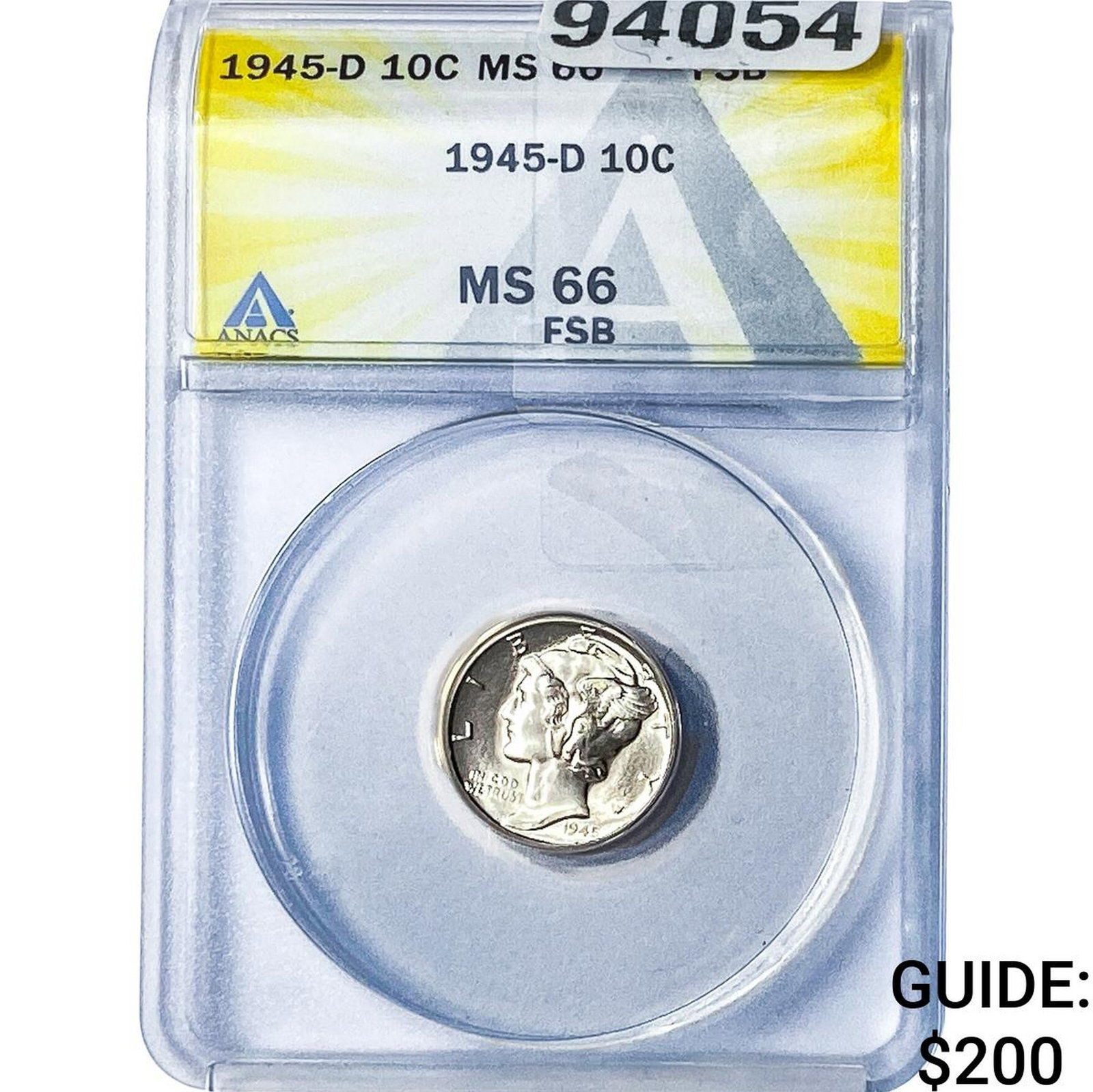 1945-D Mercury Silver Dime ANACS MA66 FSB: 1945-D Mercury Silver Dime ANACS MA66 FSB
