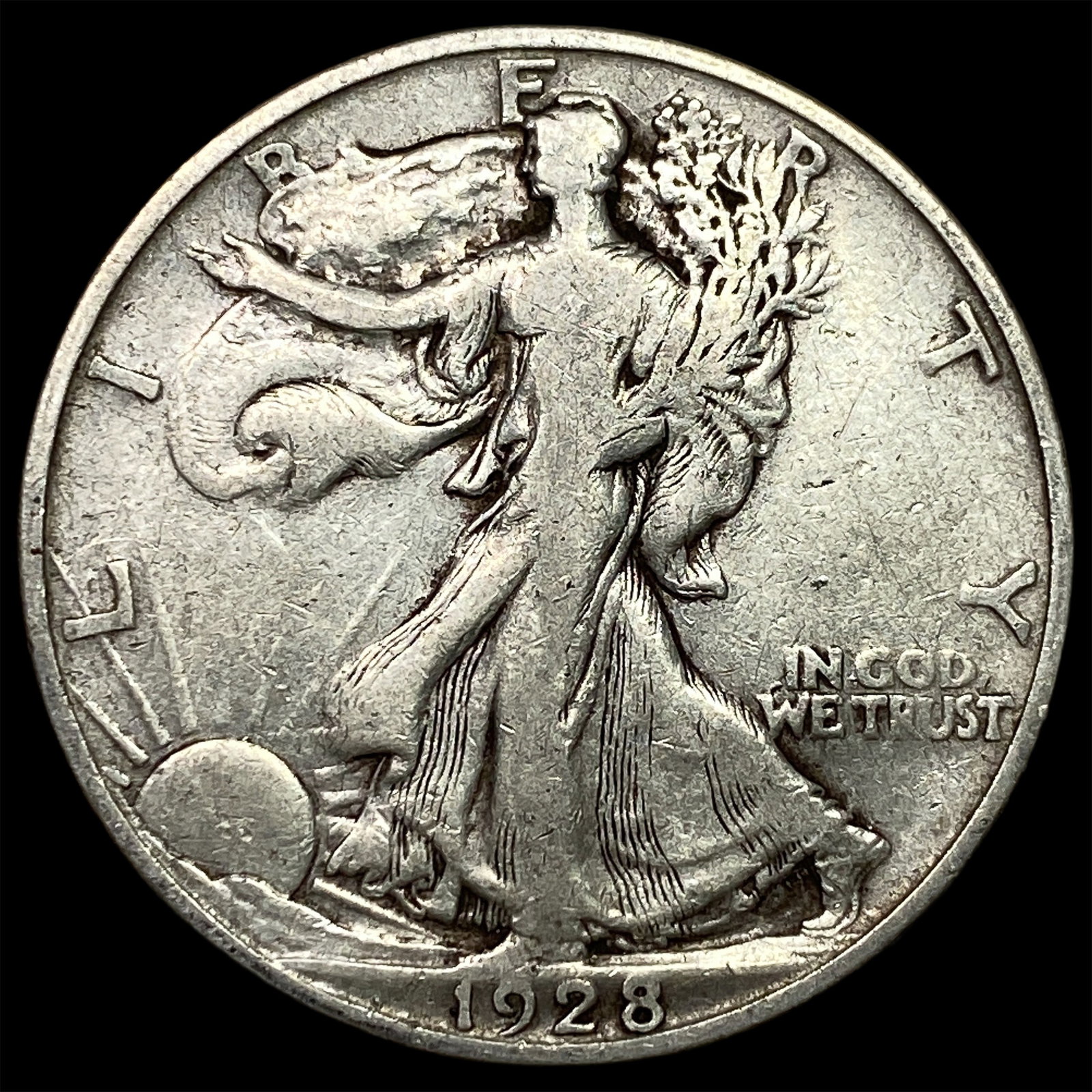 1928-S Silver Walking Liberty Half Dollar LIGHTLY CIRCULATED: 1928-S Silver Walking Liberty Half Dollar LIGHTLY CIRCULATED