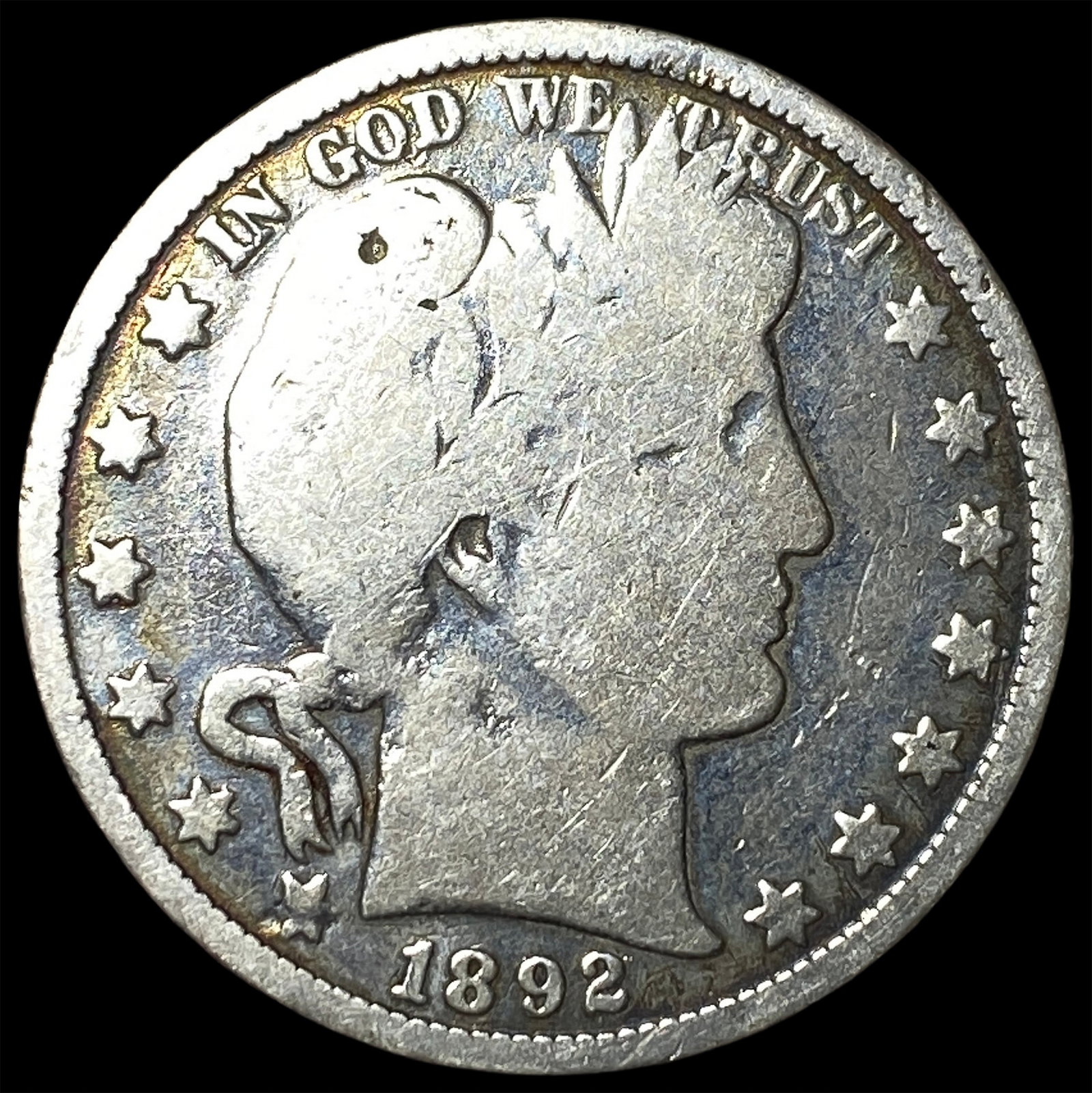1892 Silver Barber Half Dollar NICELY CIRCULATED: 1892 Silver Barber Half Dollar NICELY CIRCULATED