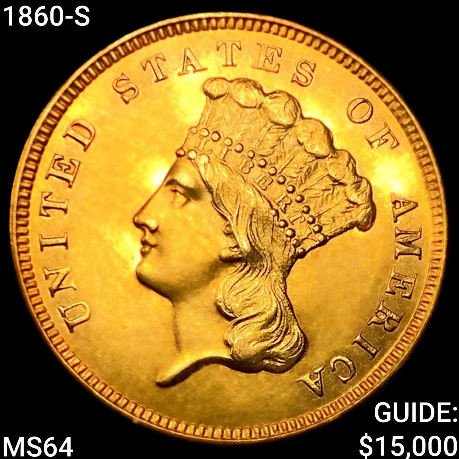 1860-S $3 Gold Piece CHOICE BU (1 of 2)