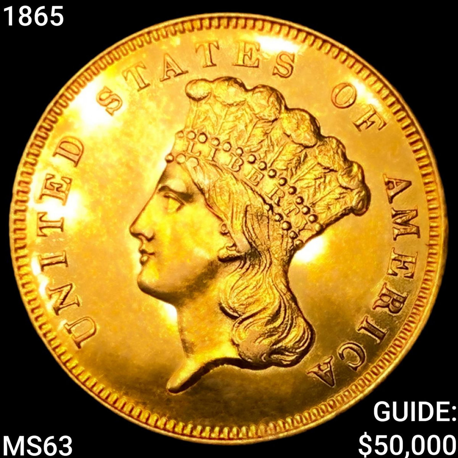1865 $3 Gold Piece CHOICE BU (1 of 2)
