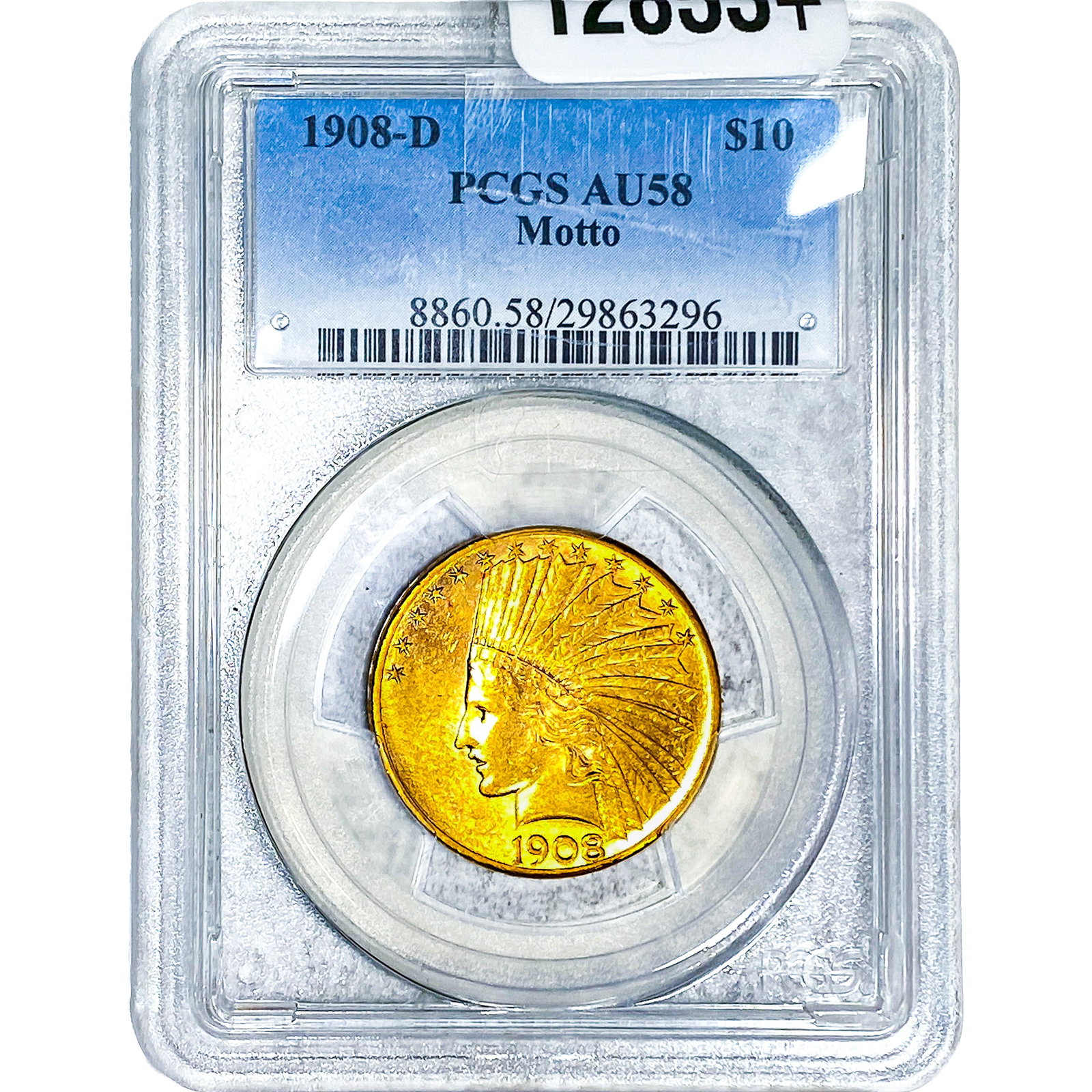 1908-D $10 Gold Eagle PCGS AU58 Motto: 1908-D $10 Gold Eagle PCGS AU58 Motto