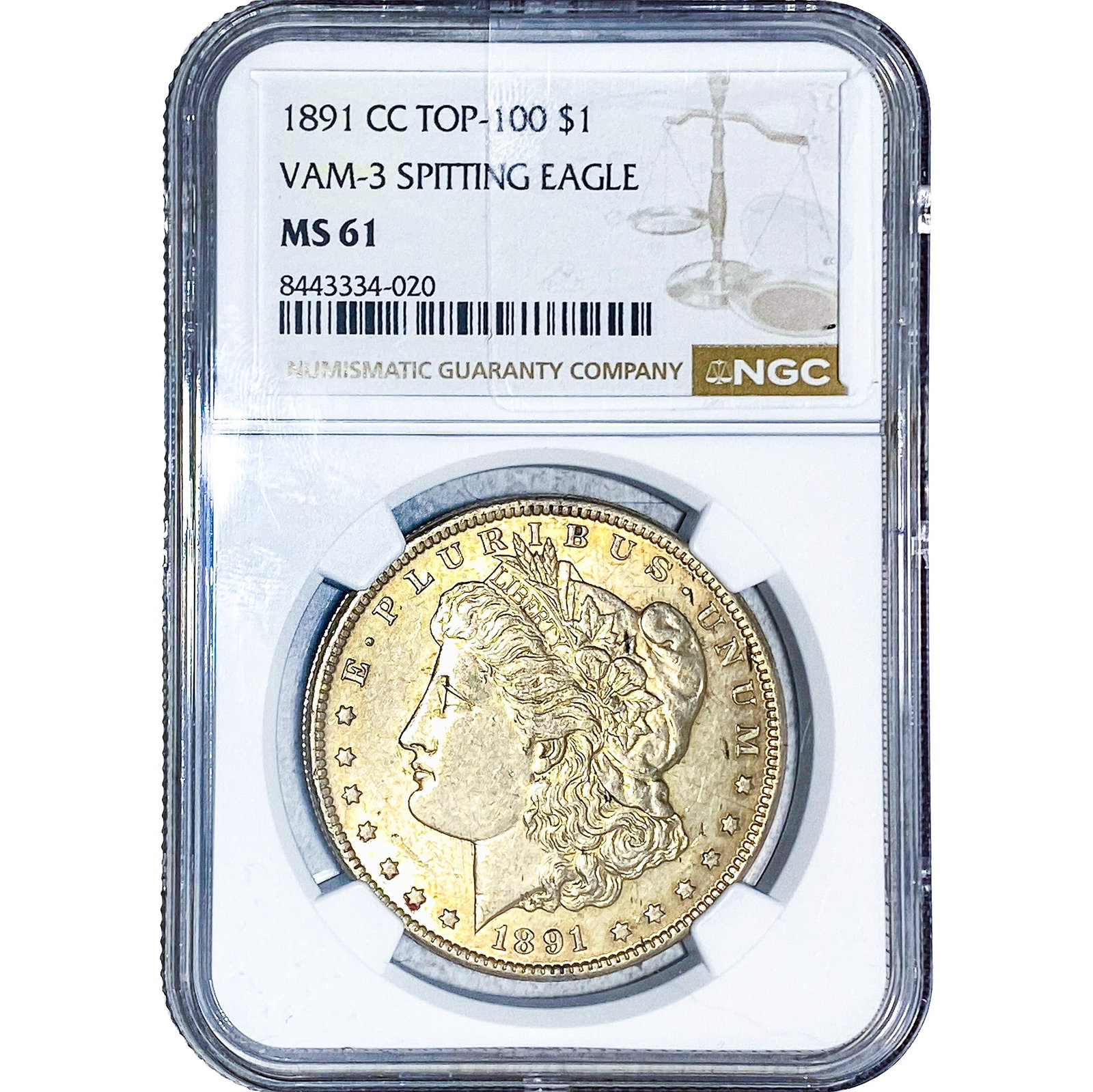 1891-CC Morgan Silver Dollar NGC MS61 VAM-3: 1891-CC Morgan Silver Dollar NGC MS61 VAM-3
