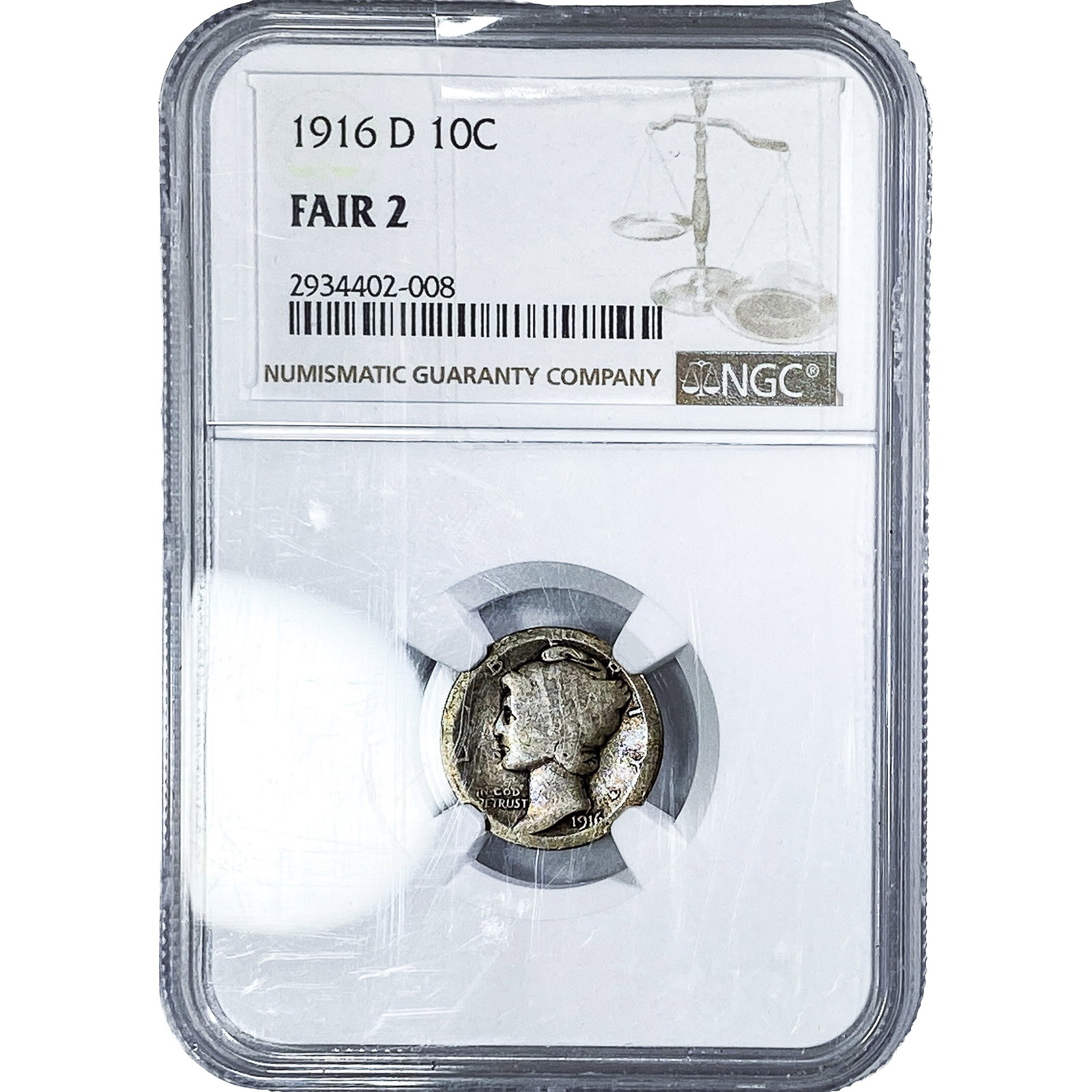 1916-D Mercury Silver Dime NGC F2 (1 of 4)
