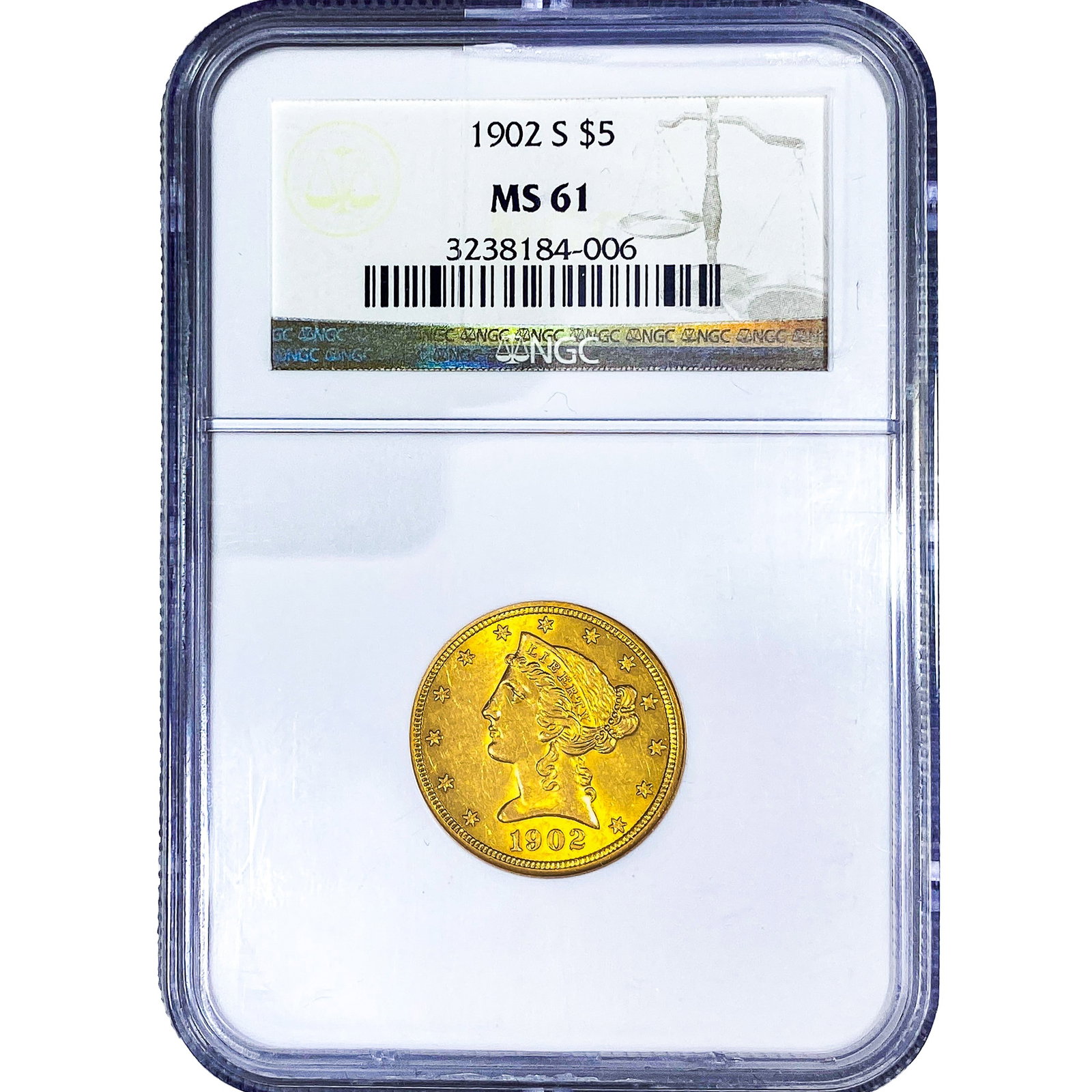 1902-S $5 Gold Half Eagle NGC MS61 (1 of 4)