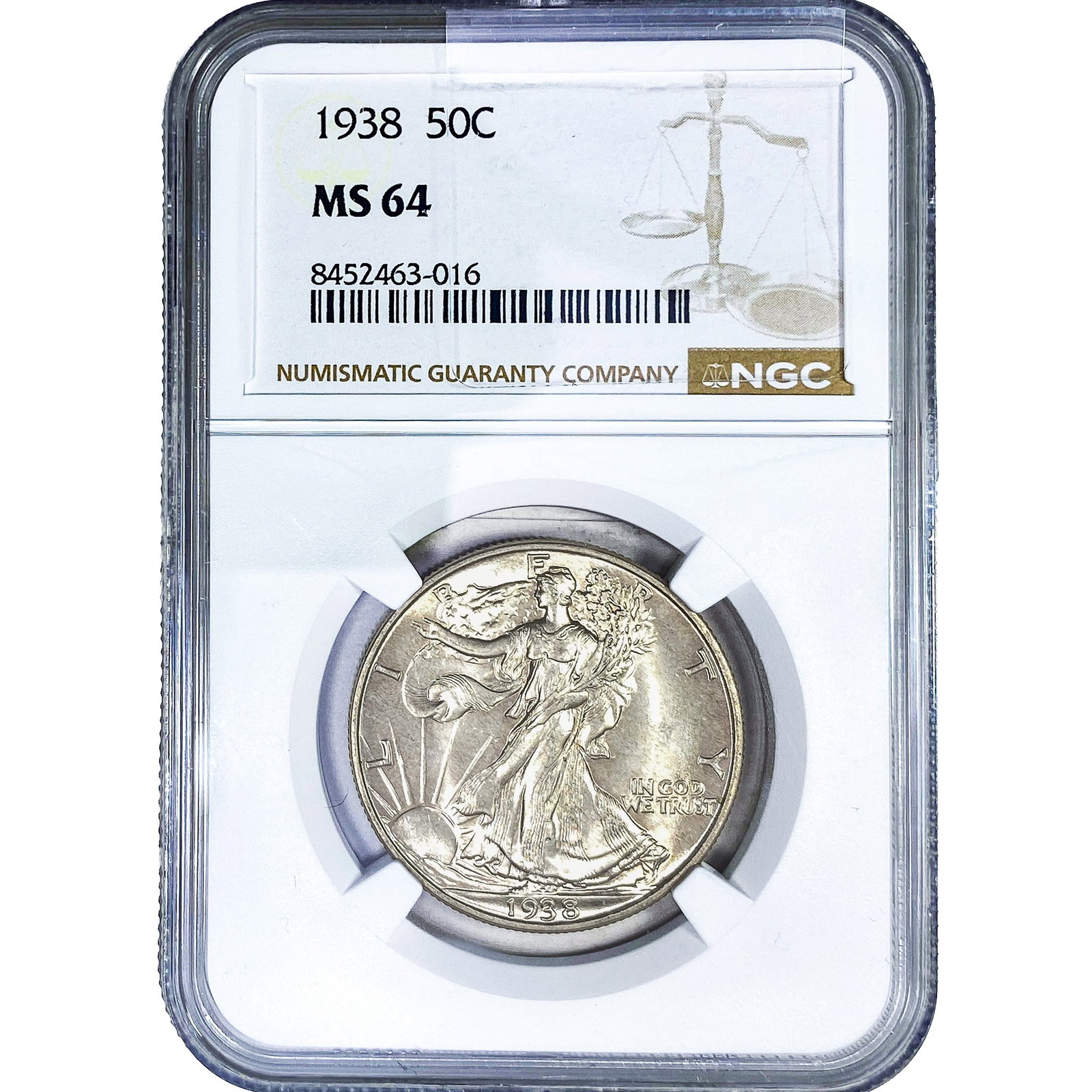 1938 Walking Liberty Half Dollar NGC MS64: 1938 Walking Liberty Half Dollar NGC MS64
