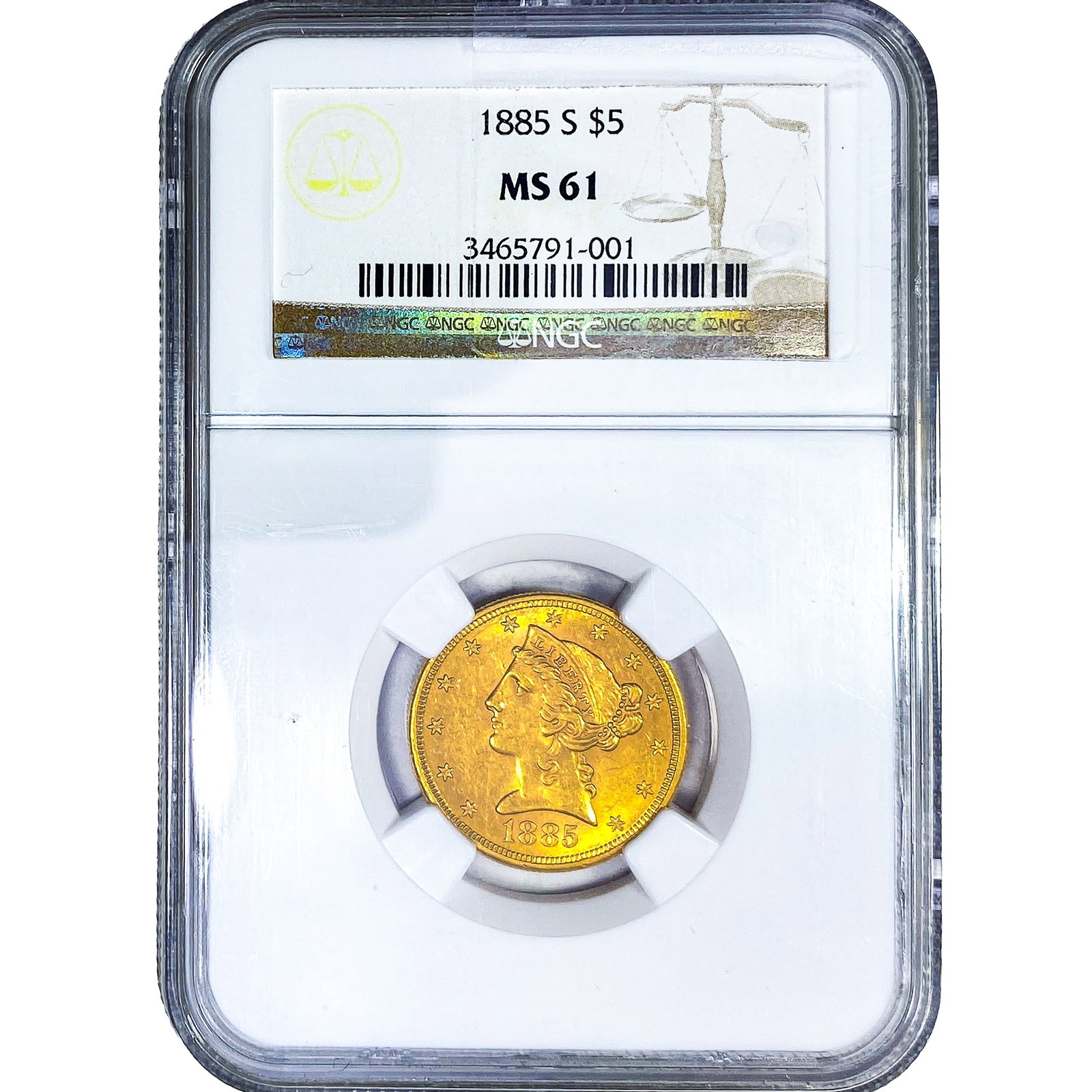 1885-S $5 Gold Half Eagle NGC MS61 (1 of 4)