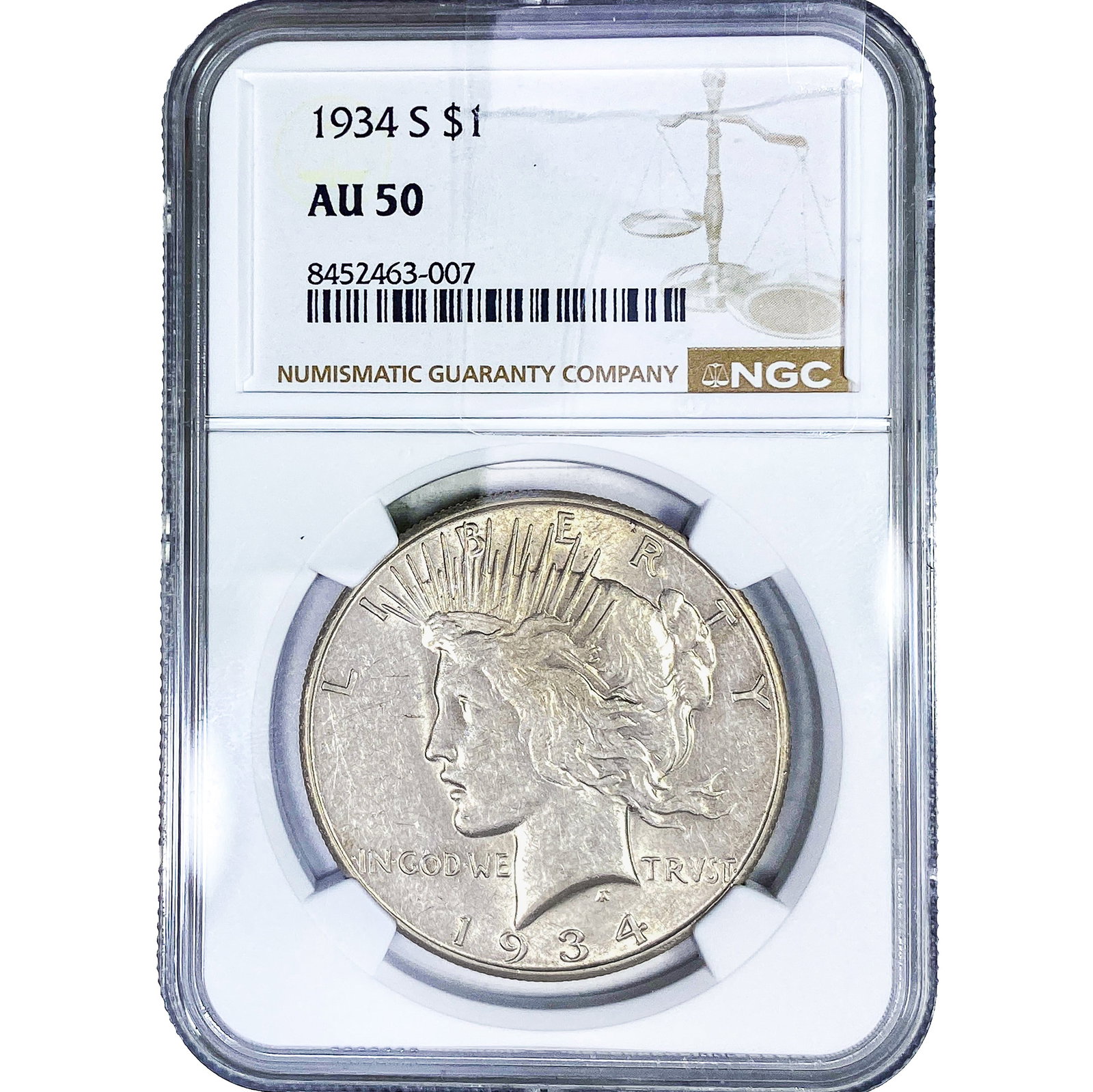 1934-S Silver Peace Dollar NGC AU50 (1 of 4)