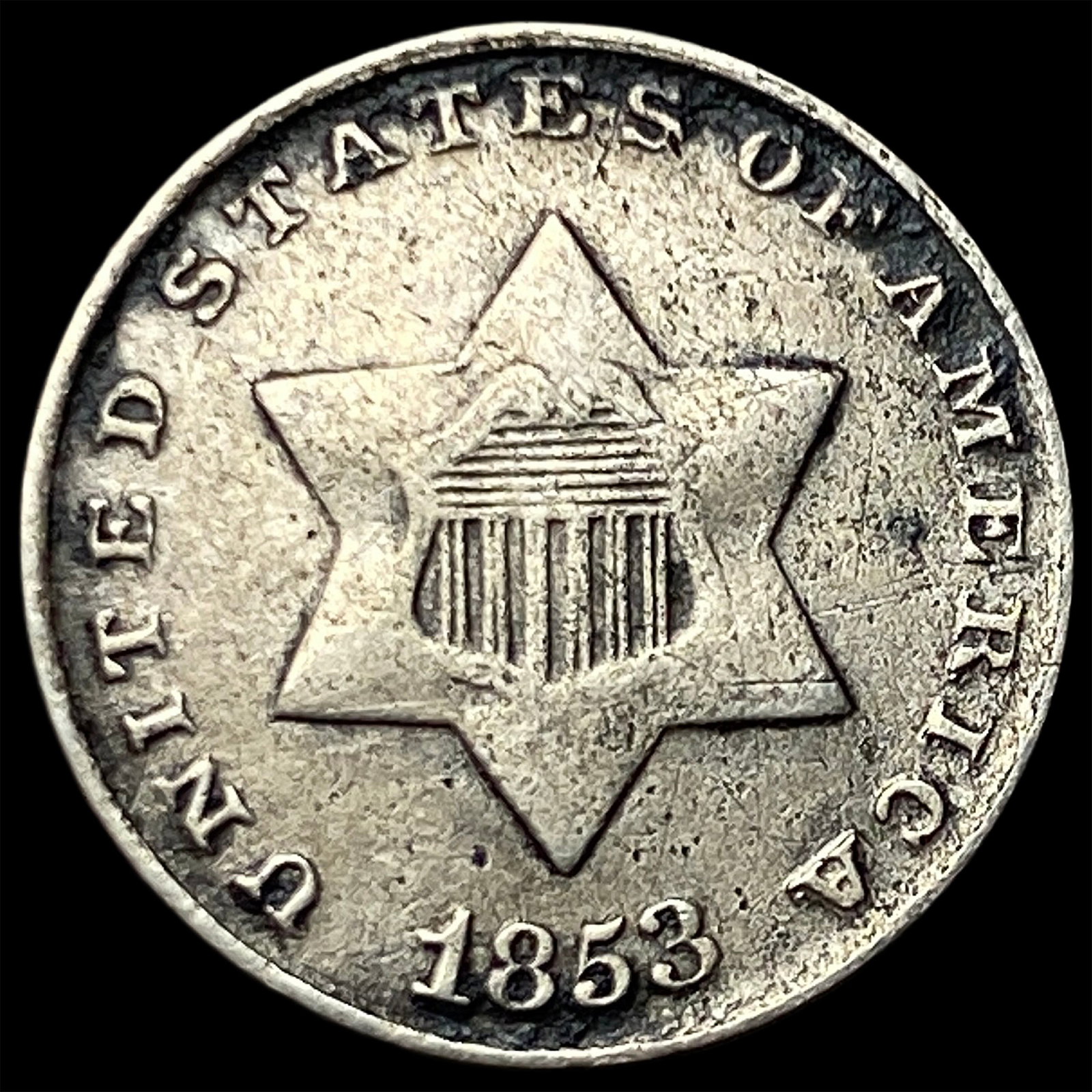 1853 Silver Three-Cent Piece LIGHTLY CIRCULATED: 1853 Silver Three-Cent Piece LIGHTLY CIRCULATED