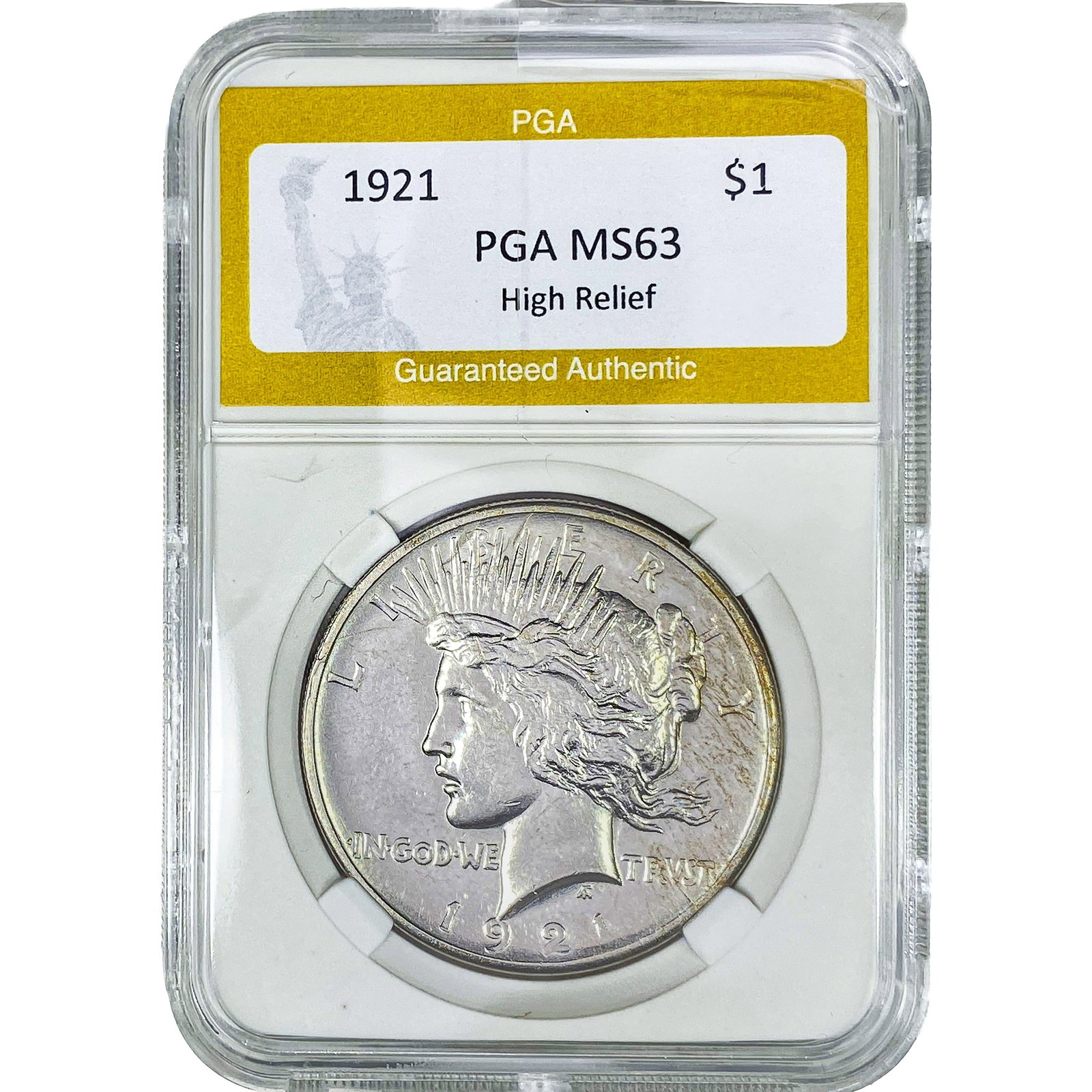 1921 Silver Peace Dollar PGA MS63 High Relief: 1921 Silver Peace Dollar PGA MS63 High Relief