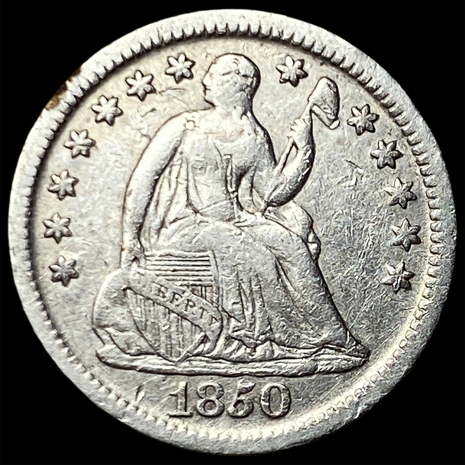 1850 Silver Seated Liberty Half Dime CLOSELY UNCIRCULATED: 1850 Silver Seated Liberty Half Dime CLOSELY UNCIRCULATED