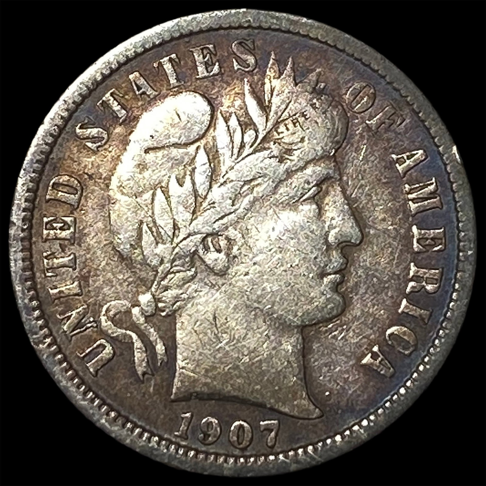 1907-S Silver Barber Dime LIGHTLY CIRCULATED: 1907-S Silver Barber Dime LIGHTLY CIRCULATED
