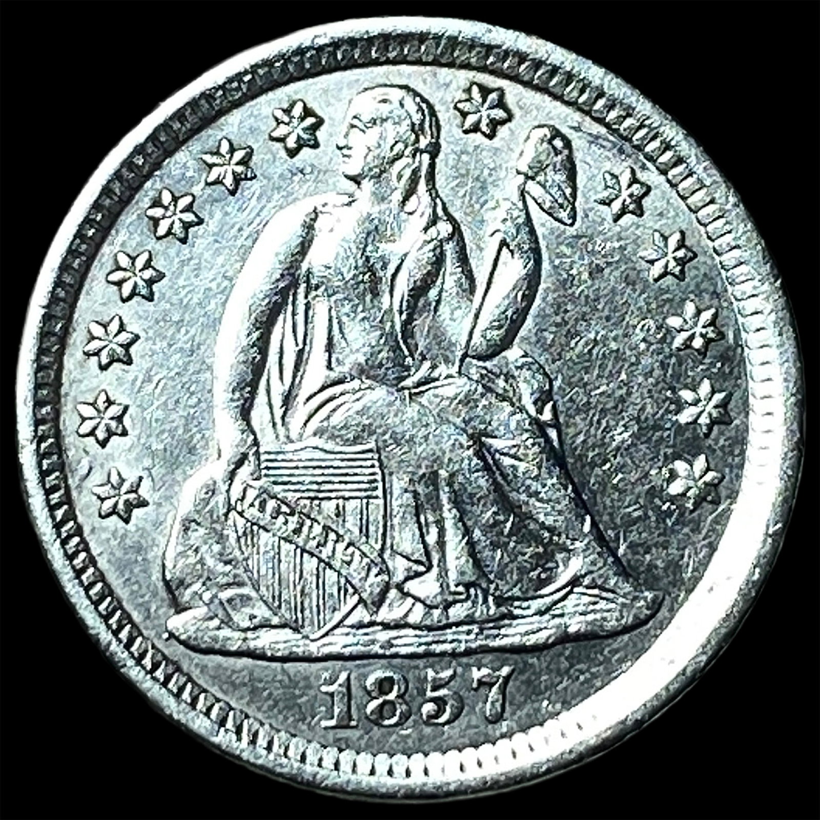 1857-O Silver Seated Liberty Dime CLOSELY UNCIRCULATED (1 of 2)