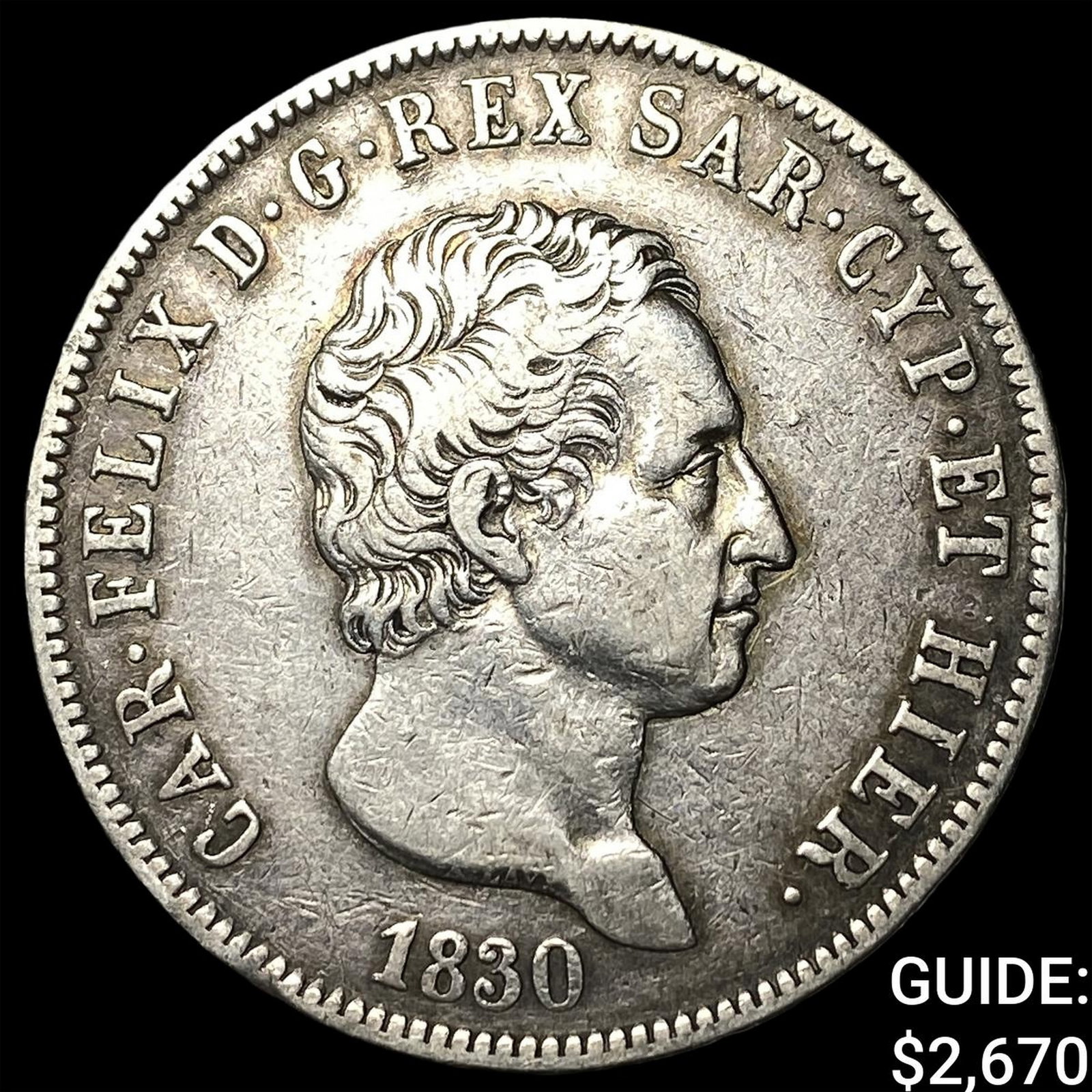 1830 Italian States Carlo Feilce SIlver 5 Lire (1 of 2)