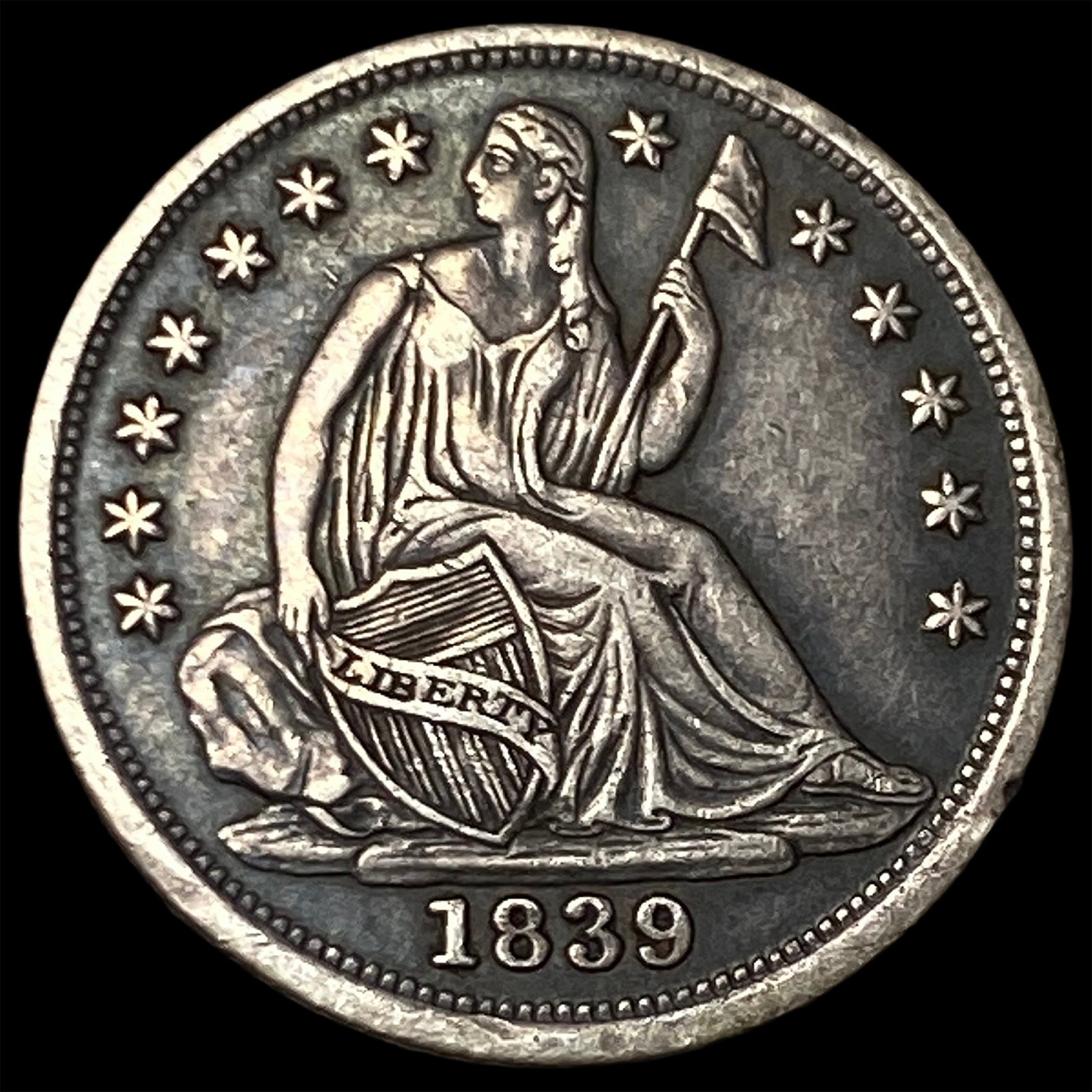 1839 Silver Seated Liberty Half Dime NEARLY UNCIRCULATED