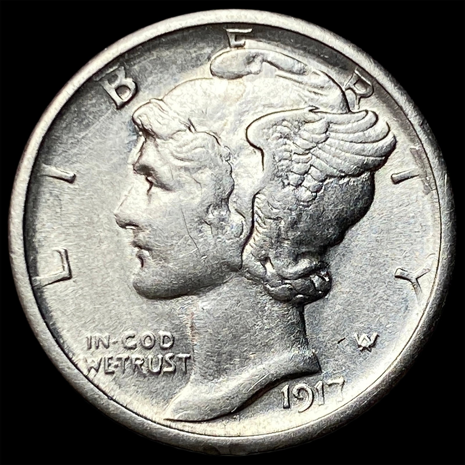1917-S Silver Mercury Dime CHOICE AU: 1917-S Silver Mercury Dime CHOICE AU