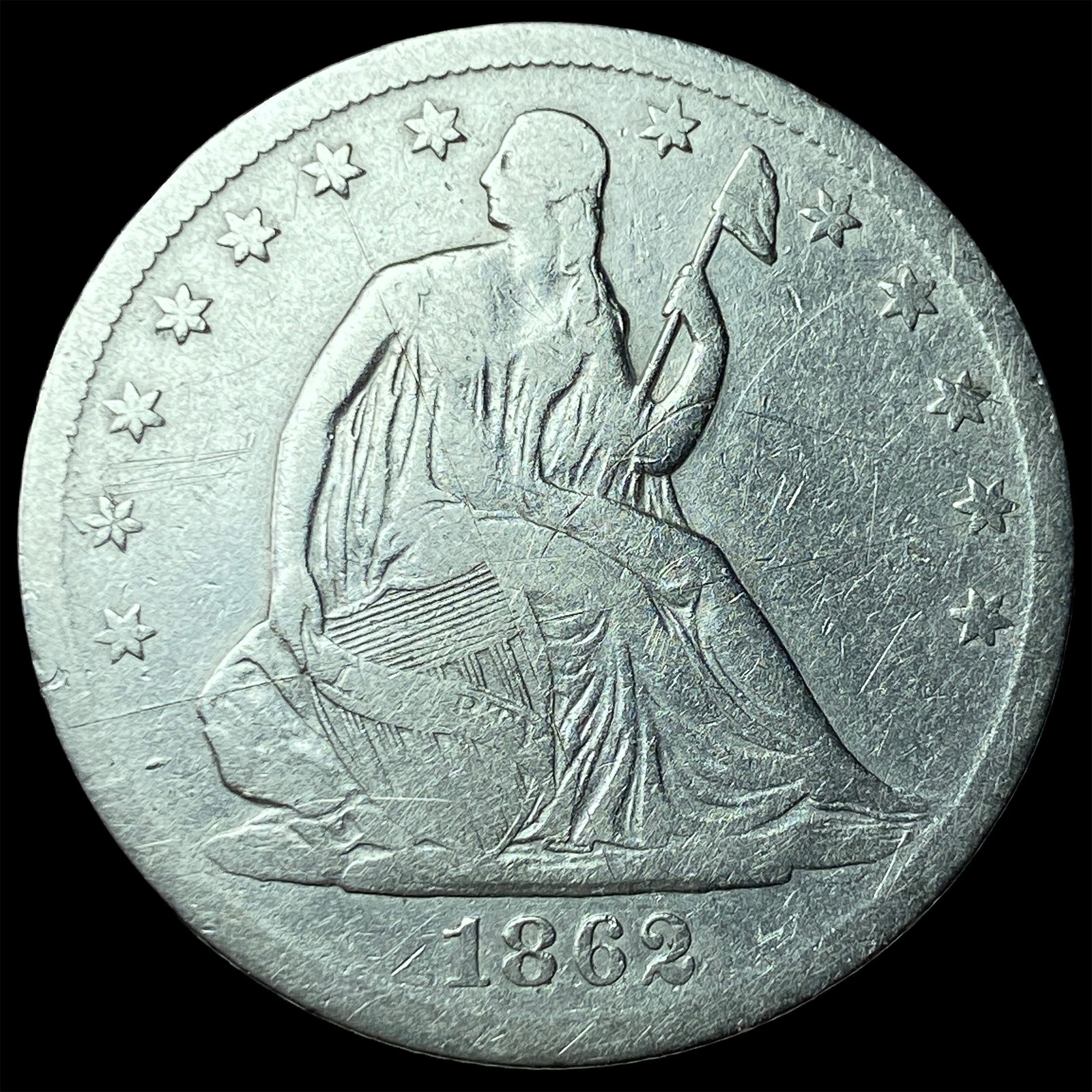 1862-S Silver Seated Liberty Half Dollar LIGHTLY CIRCULATED: 1862-S Silver Seated Liberty Half Dollar LIGHTLY CIRCULATED