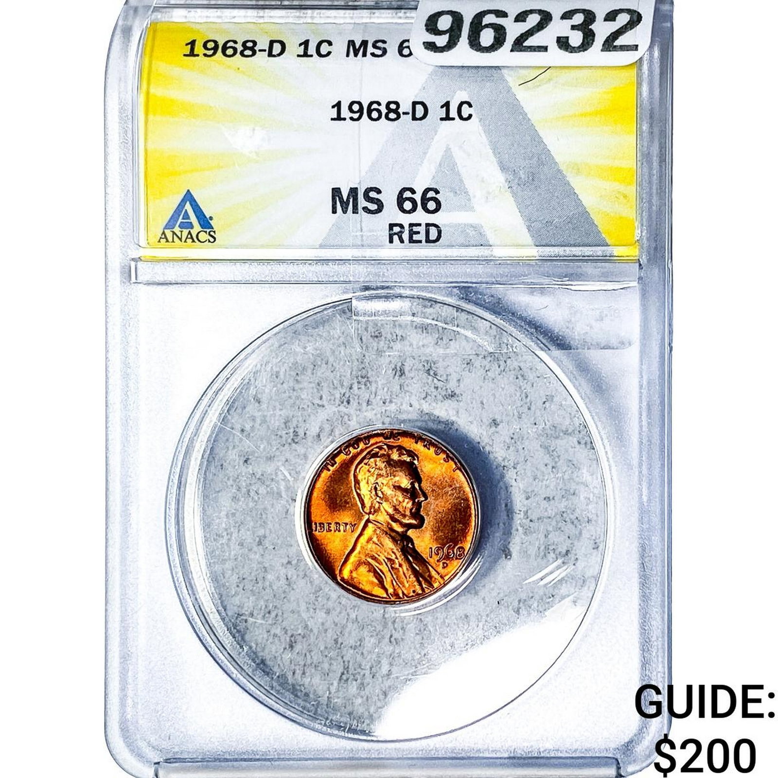 1968-D Wheat Cent ANACS MS66 Red: 1968-D Wheat Cent ANACS MS66 Red