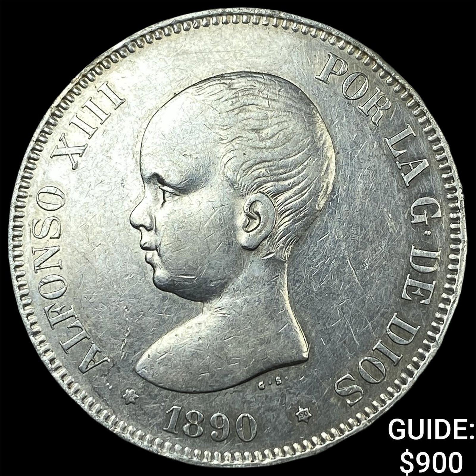 1890 PGM Spain Silver 5 Pesetas: 1890 PGM Spain Silver 5 Pesetas